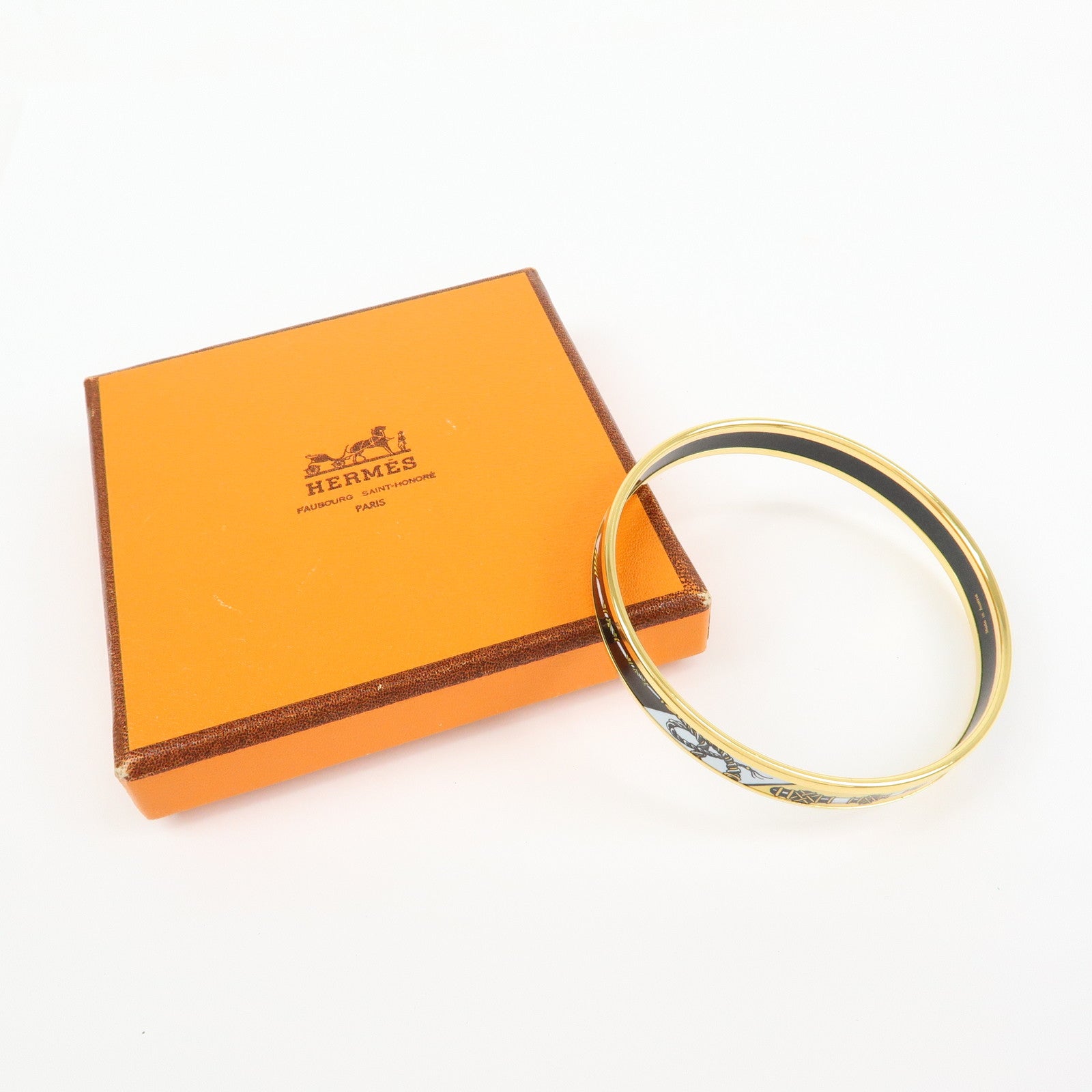 HERMES Email PM Bracelet Bangle Black Gold