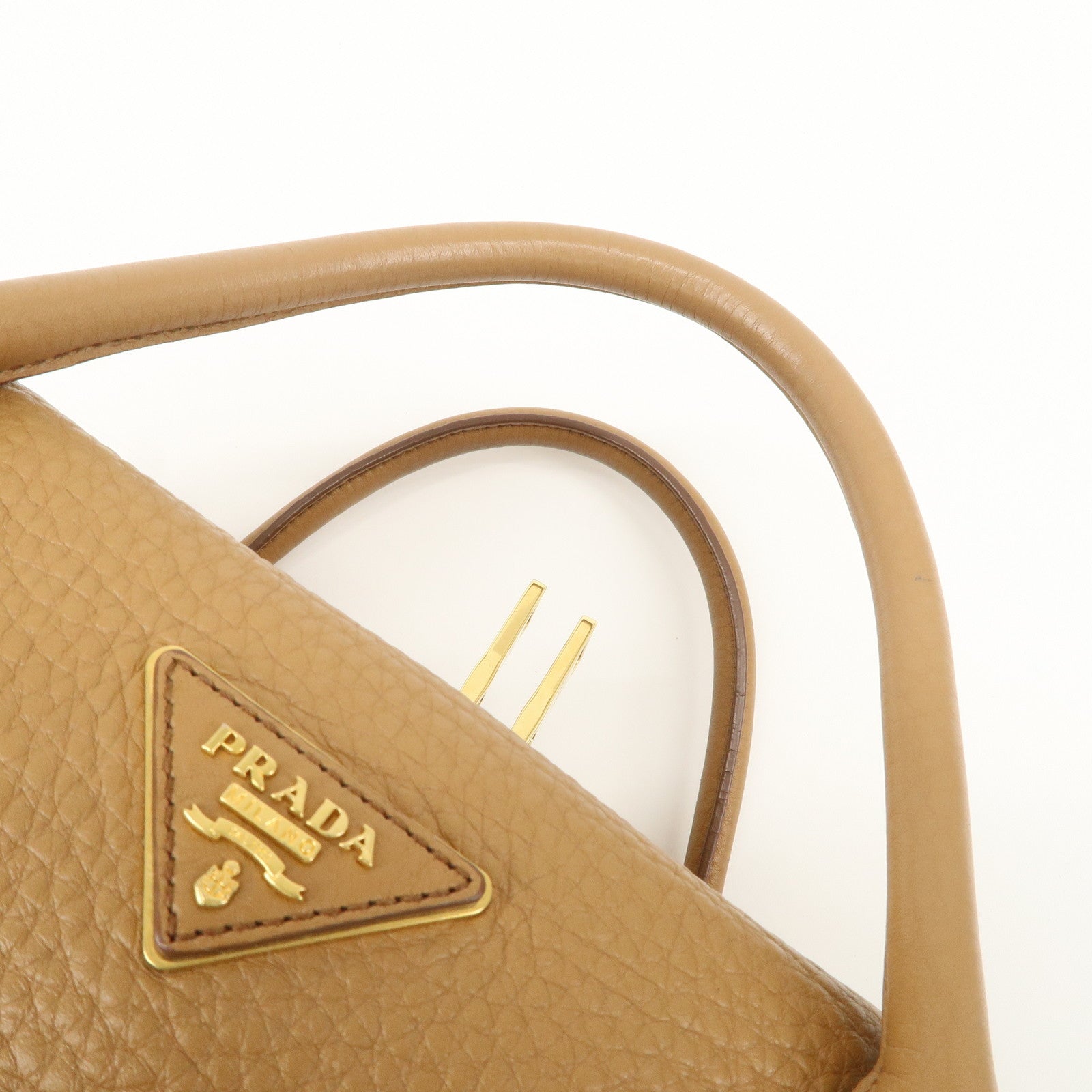 PRADA Triangle Logo Leather 2Way Bag Boston Bag Hand Bag Brown 1BB031 Used