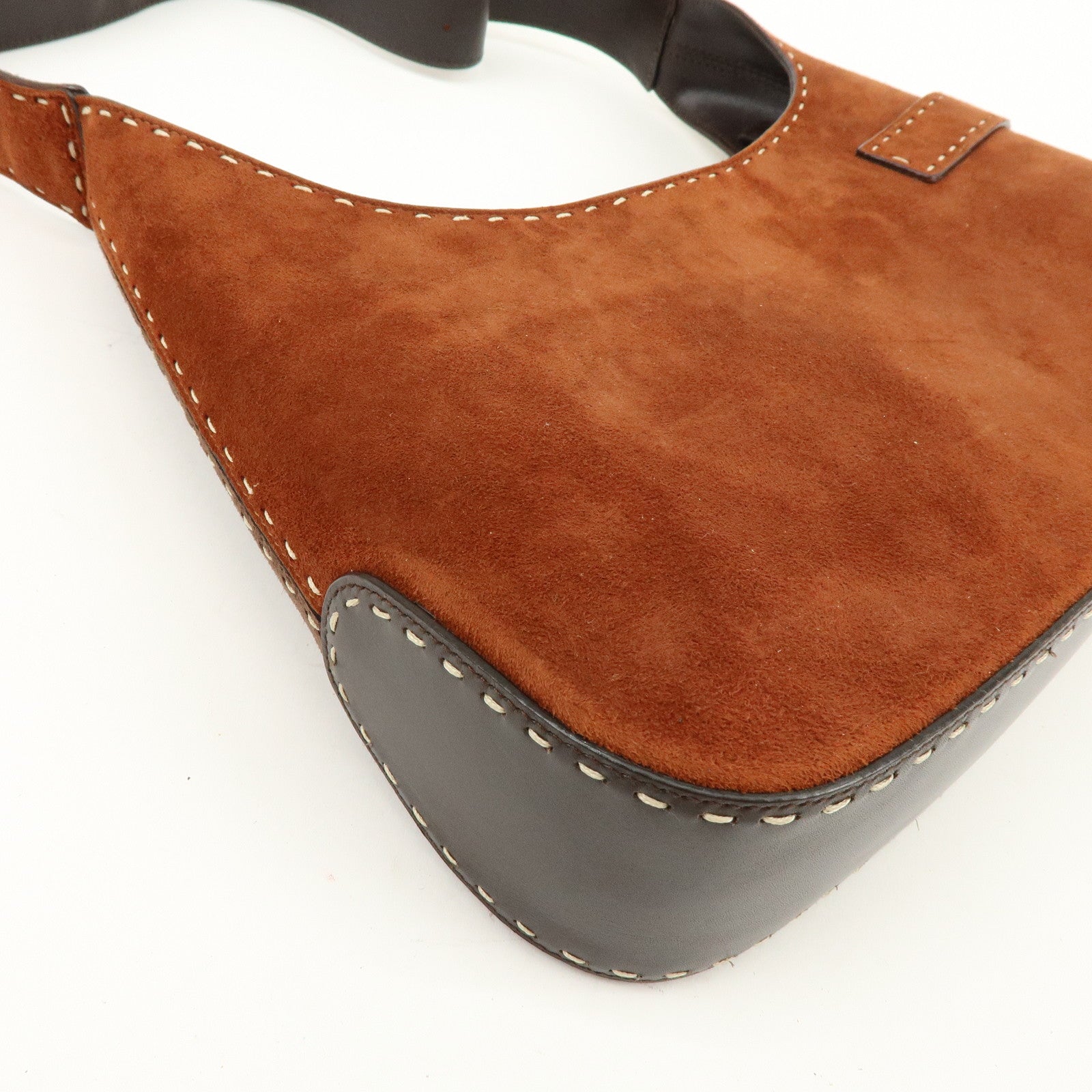 Ferragamo Gancini Suede Shoulder Bag Hand Bag Brown