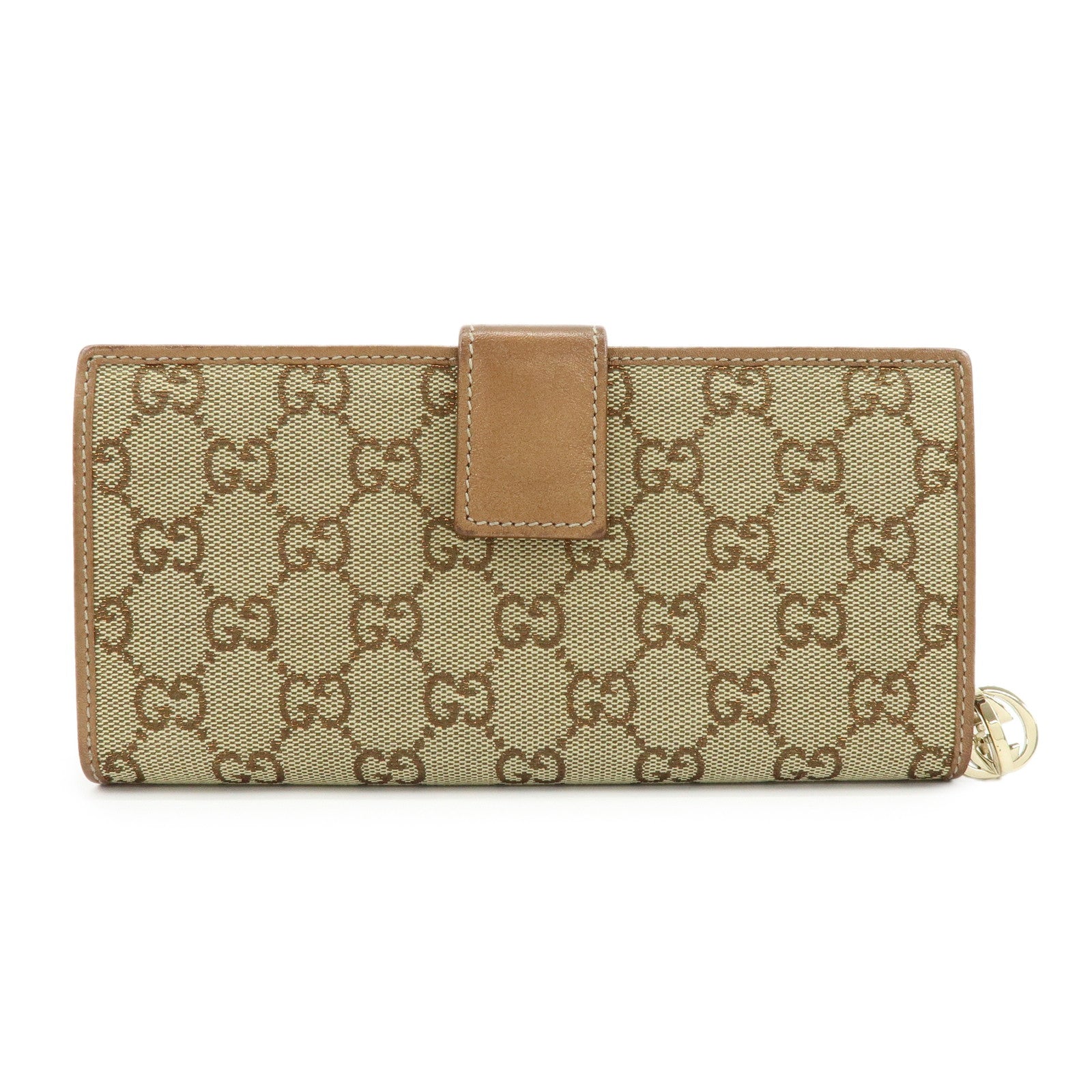 GUCCI Interlocking G GG Canvas Leather Long Wallet Light Brown