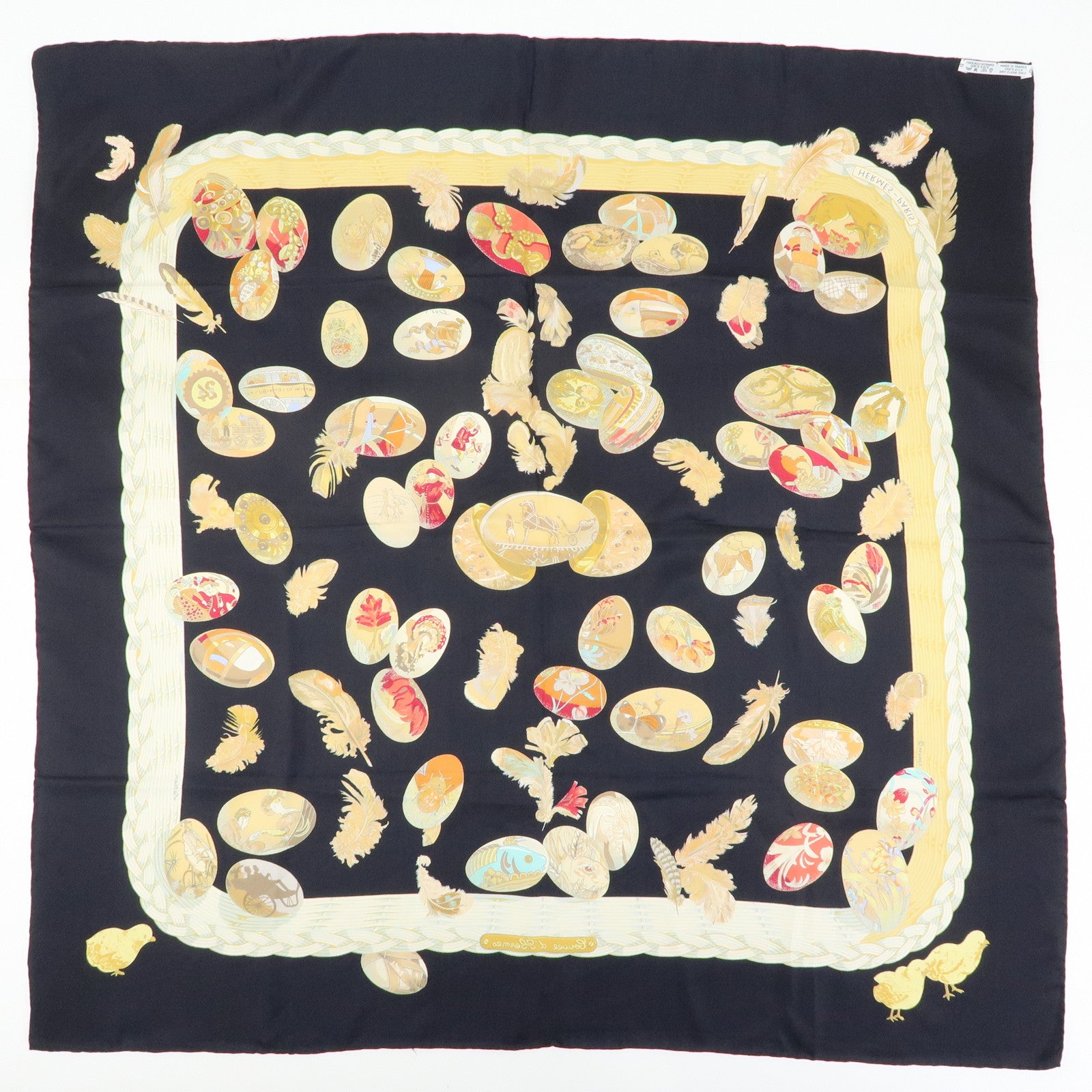 HERMES Carre 90 Silk 100% Scarf COUVEE D HERMES Black