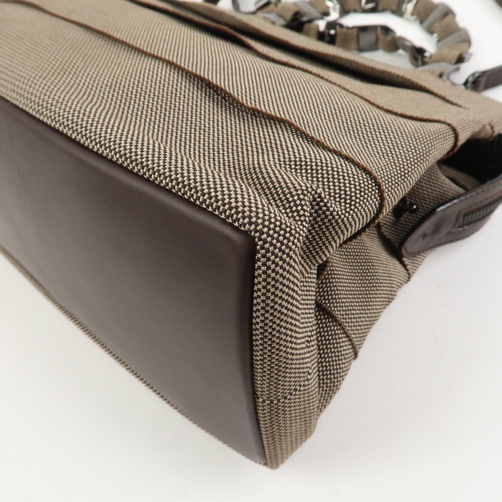 Ferragamo Canvas 2Way Bag Hand Bag Shoulder Bag Brown