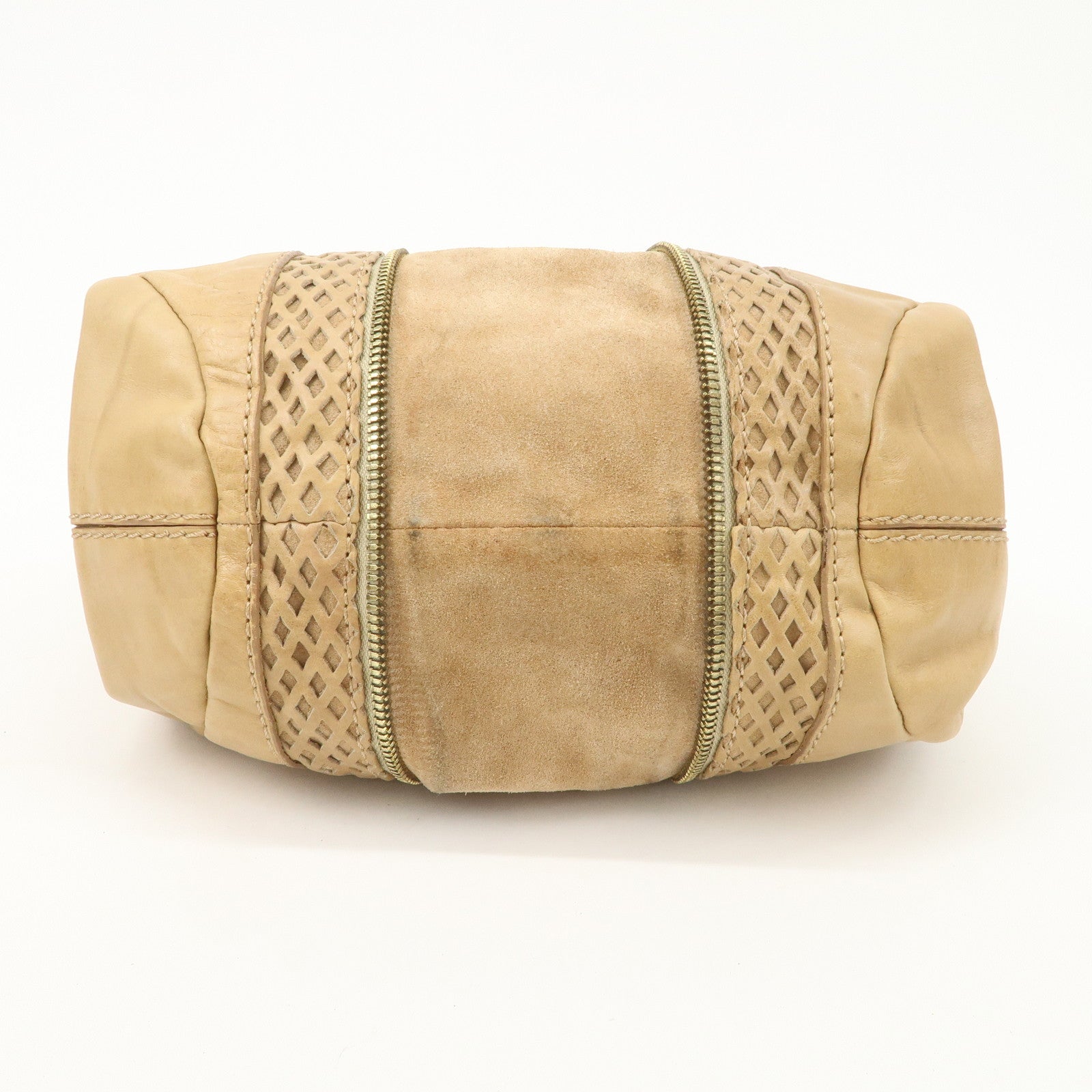 JIMMY CHOO Leather Shoulder Bag Hand Bag Beige Gold Hardware