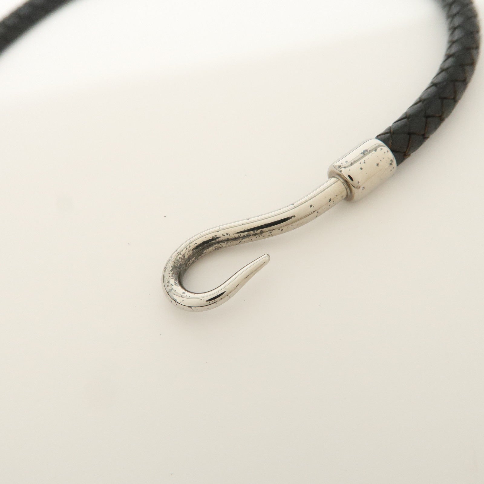 HERMES Leather Jumbo Choker Bracelet Black Silver HDW