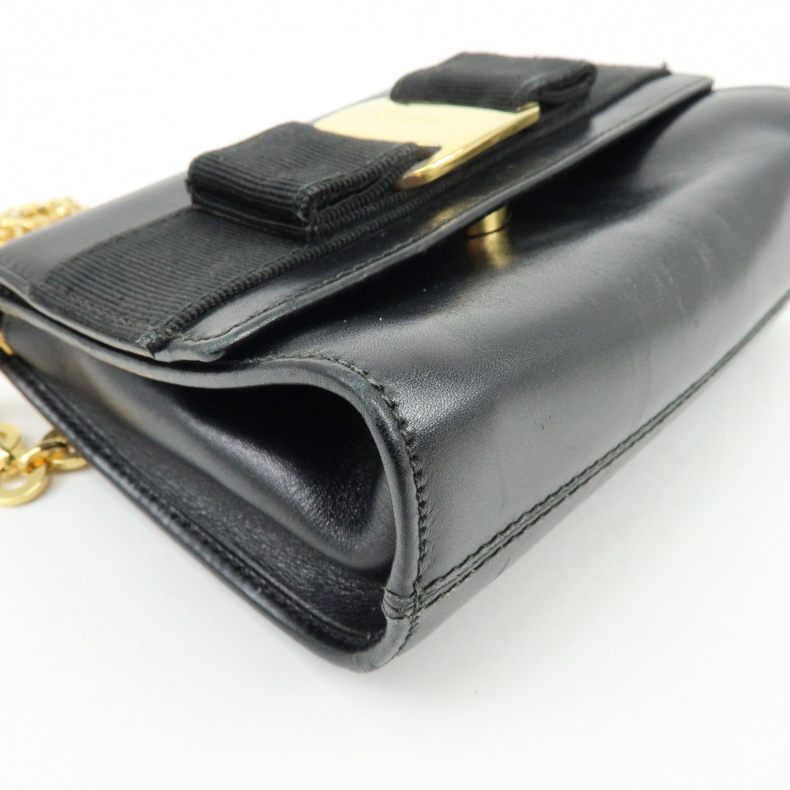 Ferragamo Vara Ribbon Leather 3 Way Bag Shoulder Clutch Bag Black
