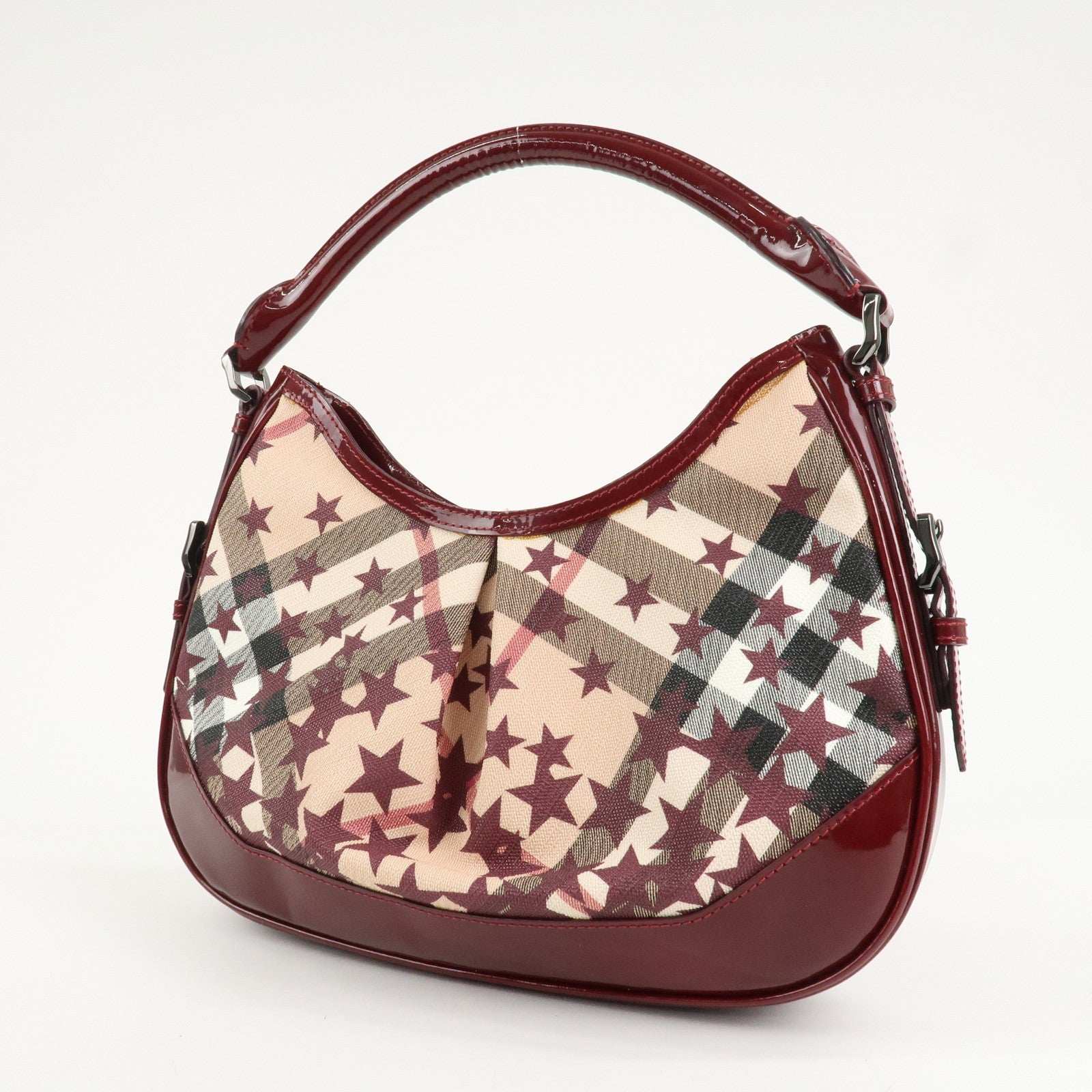 BURBERRY Patent Leather Nova Plaid PVC Shoulder Bag Hand Bag Beige Wine Used