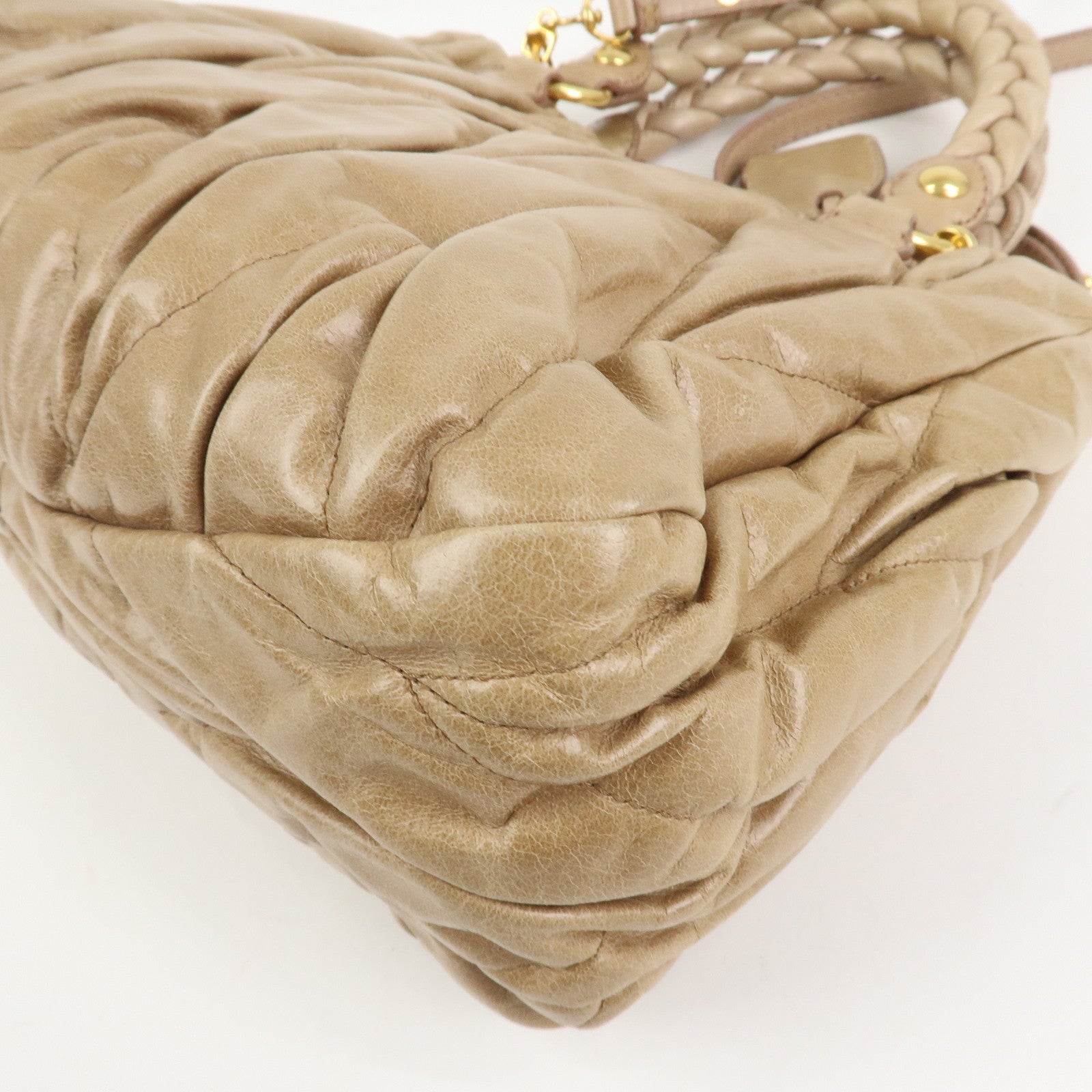 MIU MIU Matelasse Leather 2Way Bag Hand Bag Shoulder Bag Beige