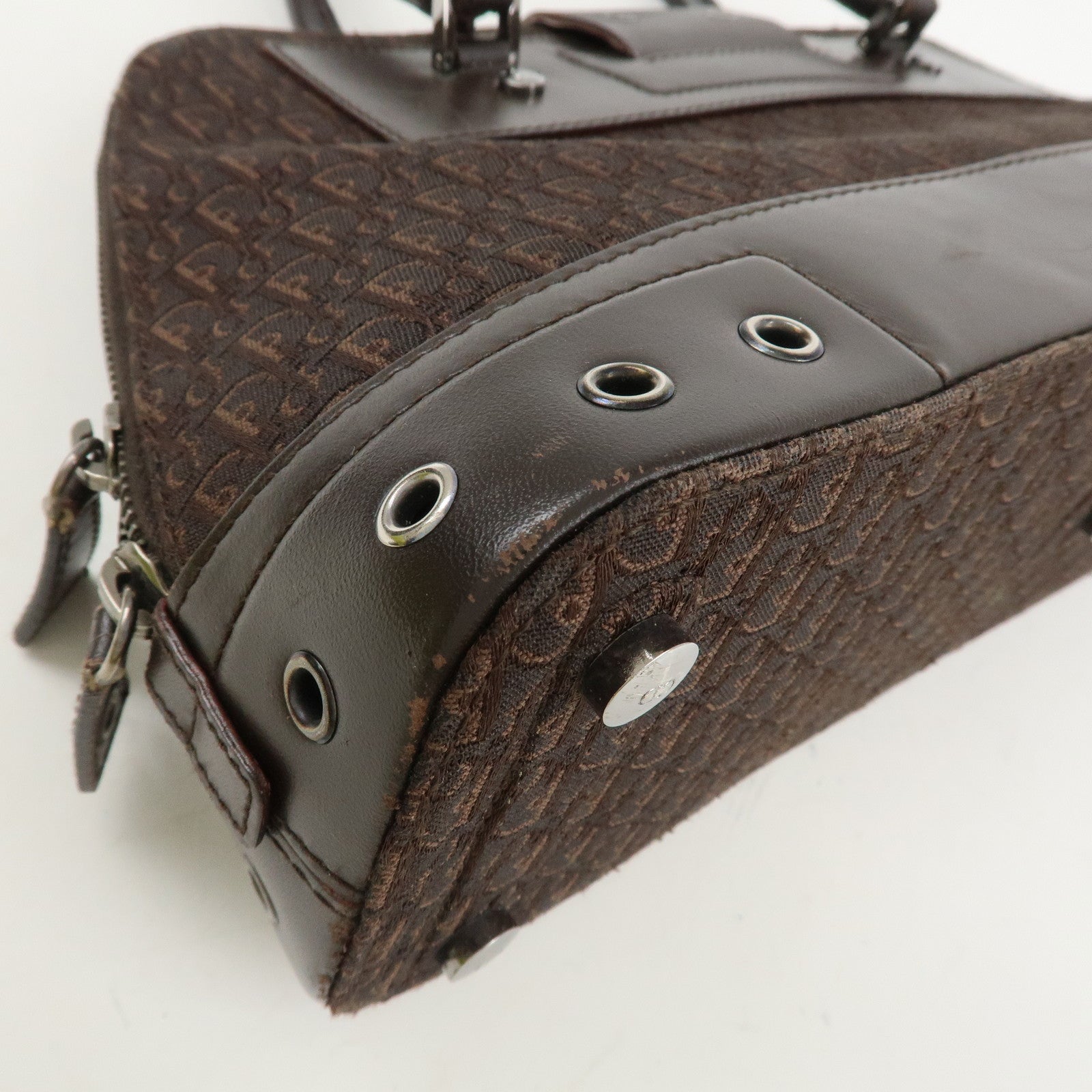 Christian Dior Street Chic Trotter Canvas Leather Hand Bag Brown Used