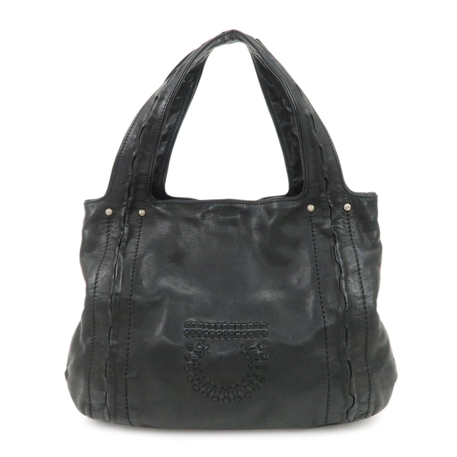Ferragamo Gancini Leather Shoulder Bag Hand Bag Black