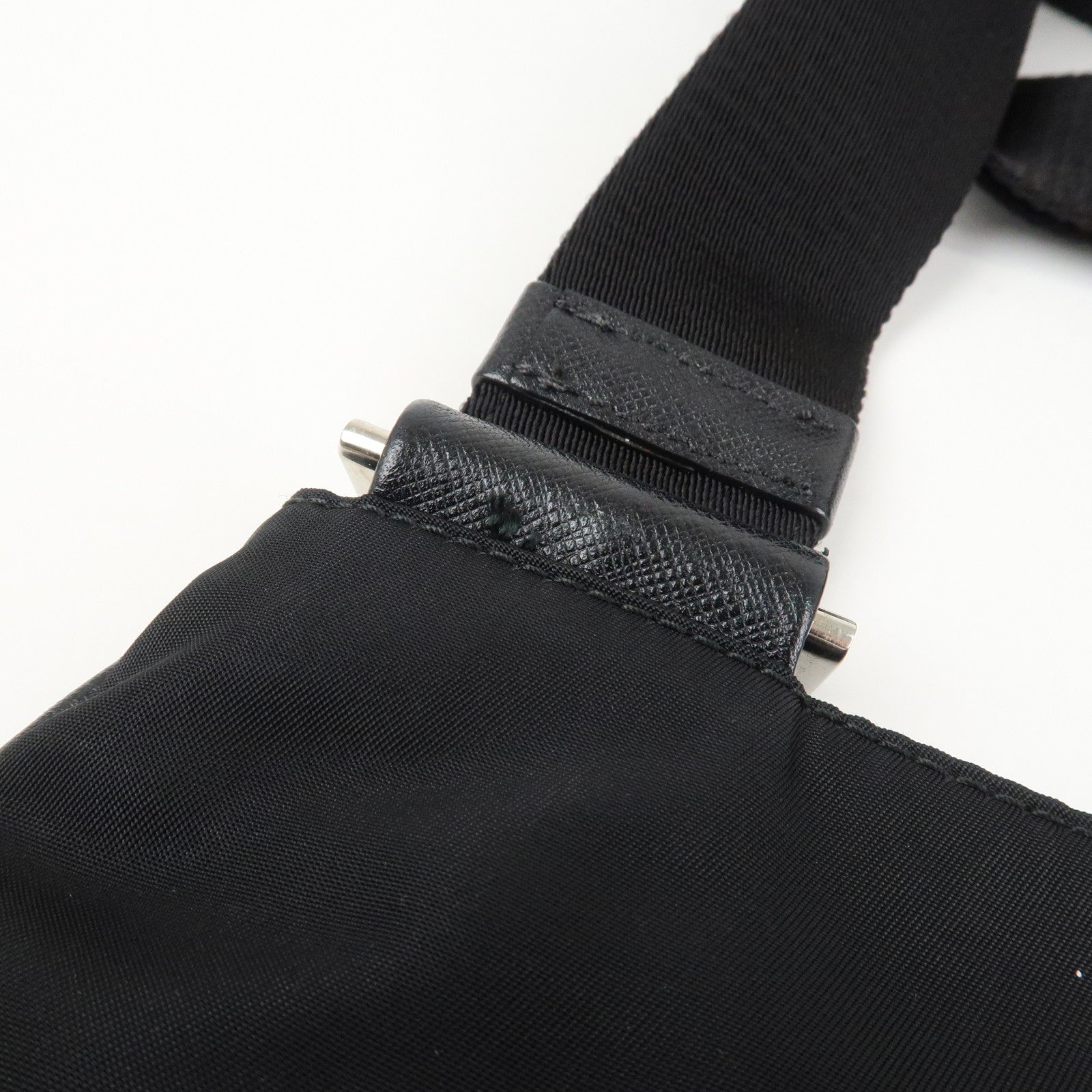 PRADA Triangle Logo Nylon Leather Shoulder Bag Black 1BH978