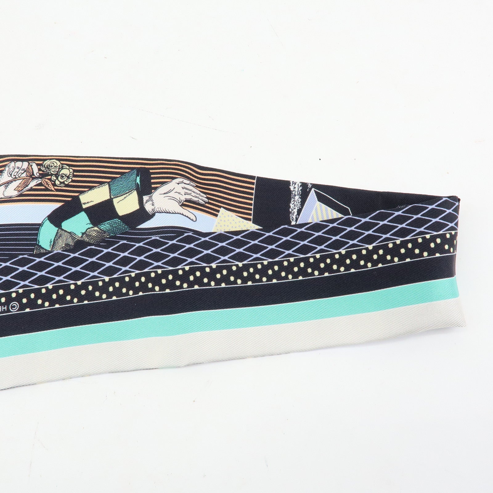 HERMES Silk 100% Twilly Scraf Grand Theatre Nouveau Black
