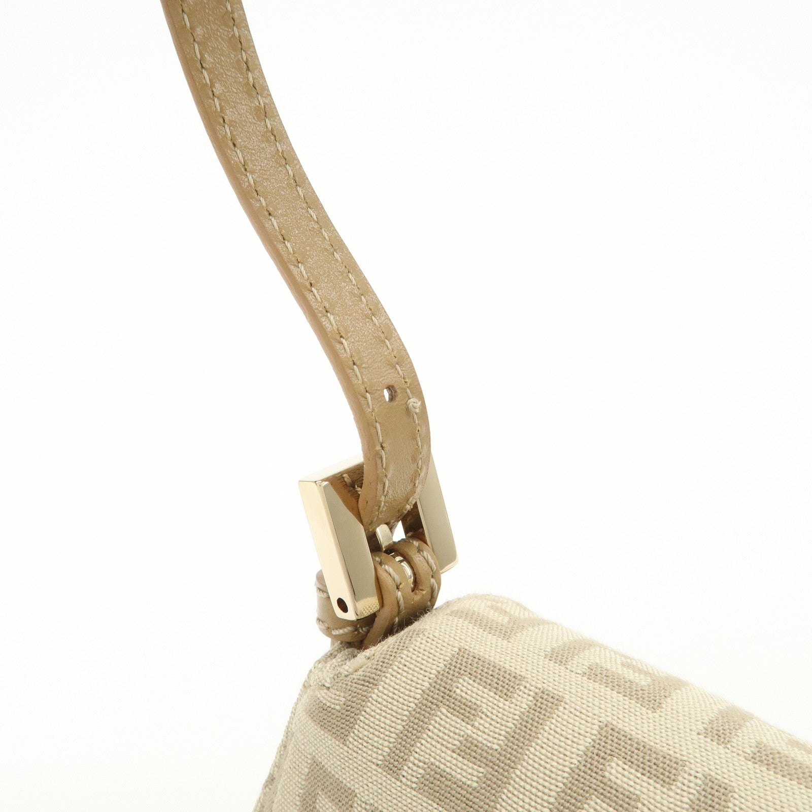 FENDI Mini Mamma Baguette Zucchino Canvas Leather Shoulder Bag Beige 8BR180