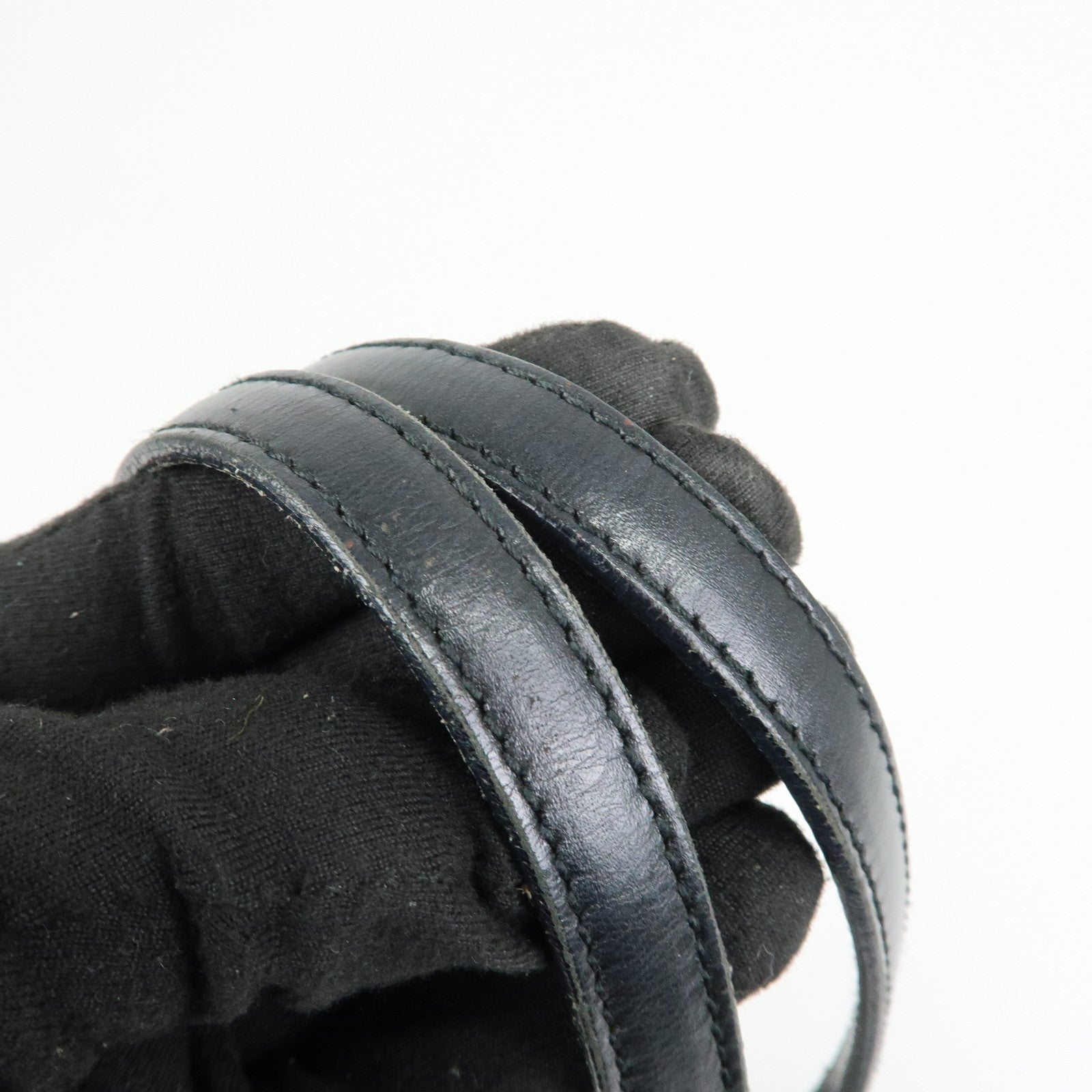 PRADA Triangle Logo Nylon Leather Tote Bag Hand Shoulder Bag Black