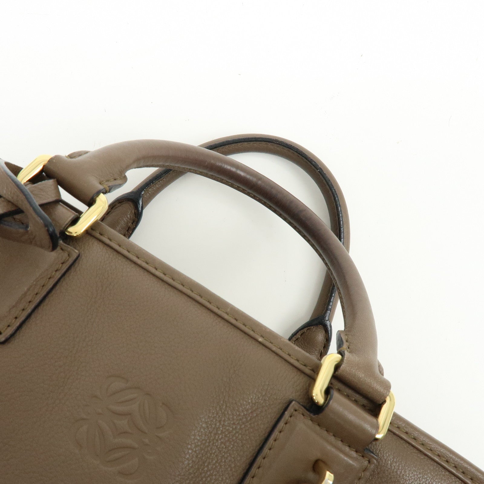 LOEWE Anagram Amazona 28 Leather Hand Bag Boston Bag Brown