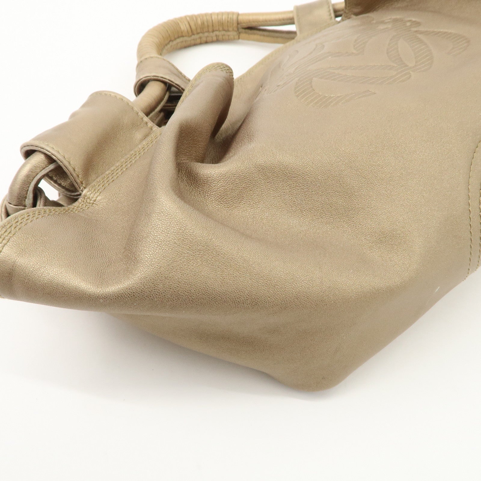 LOEWE Anagram Nappa Aire Leather Hand Bag Shoulder Bag Gold Used