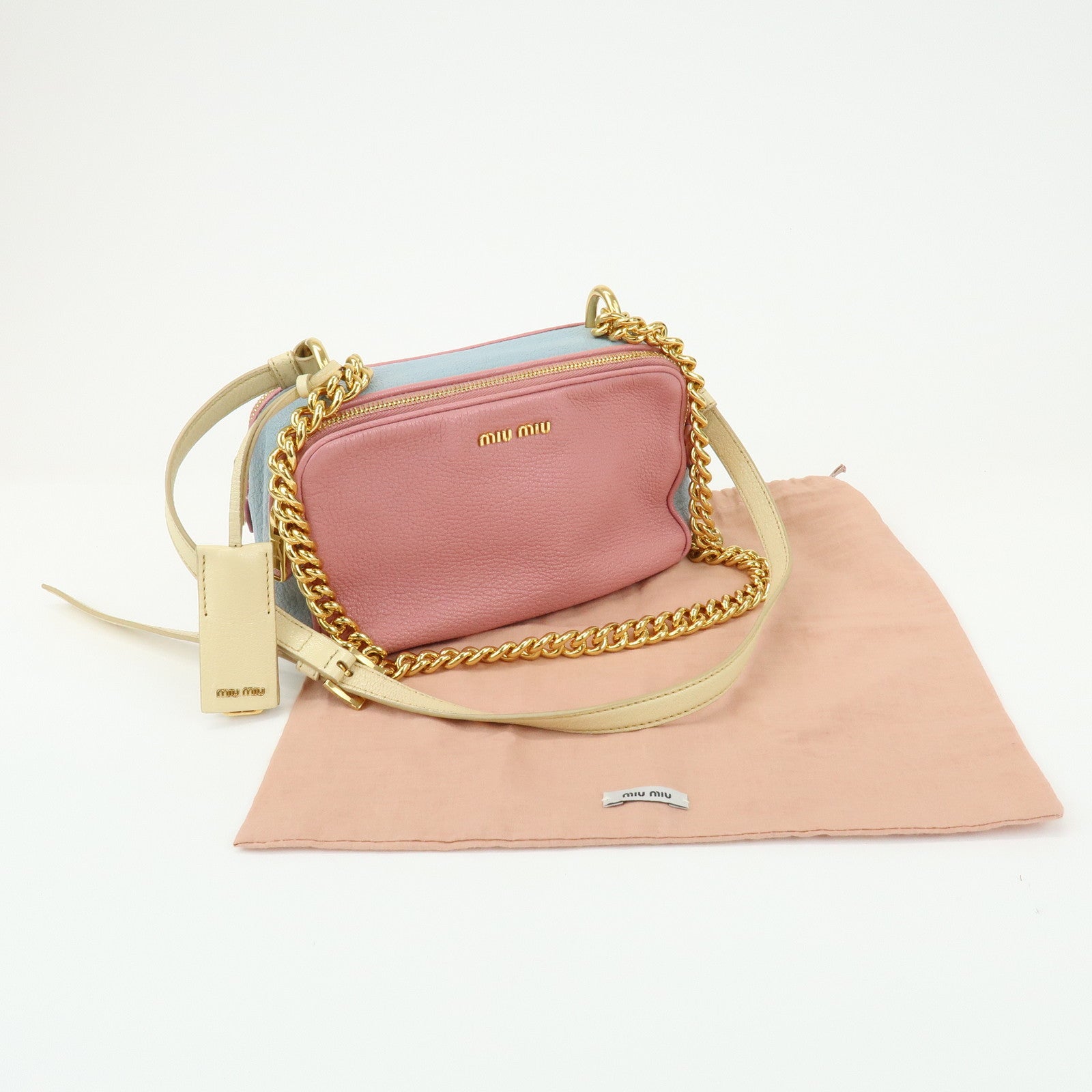 MIU MIU Camera Bag Chain Shoulder Bag Pink Light Blue