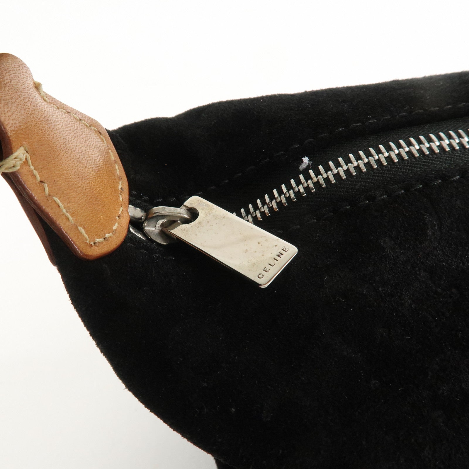 CELINE C Macadam Leather Suede Shoulder Bag Hand Bag Black Brown