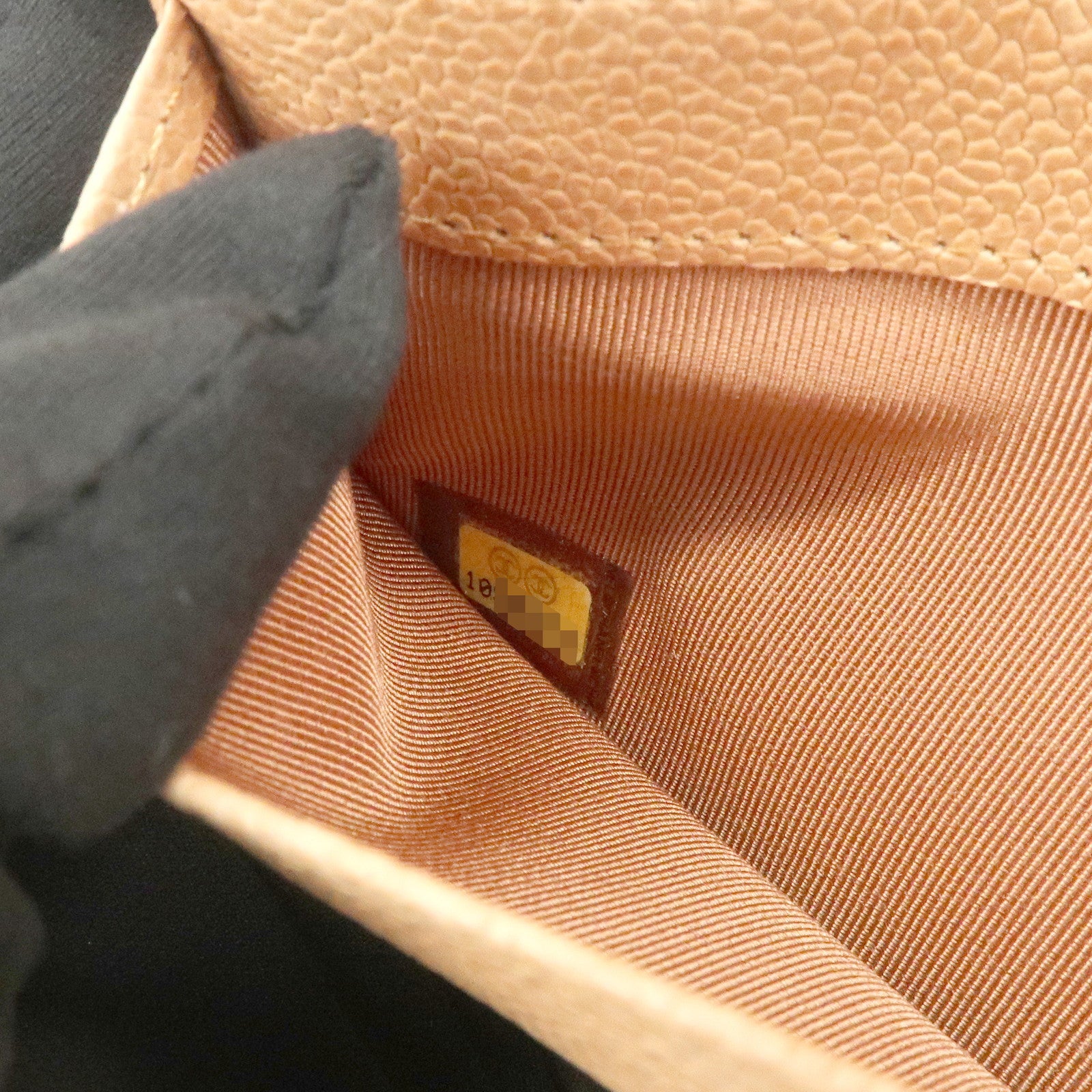 CHANEL Logo Caviarskin Flap Long Wallet Light Brown