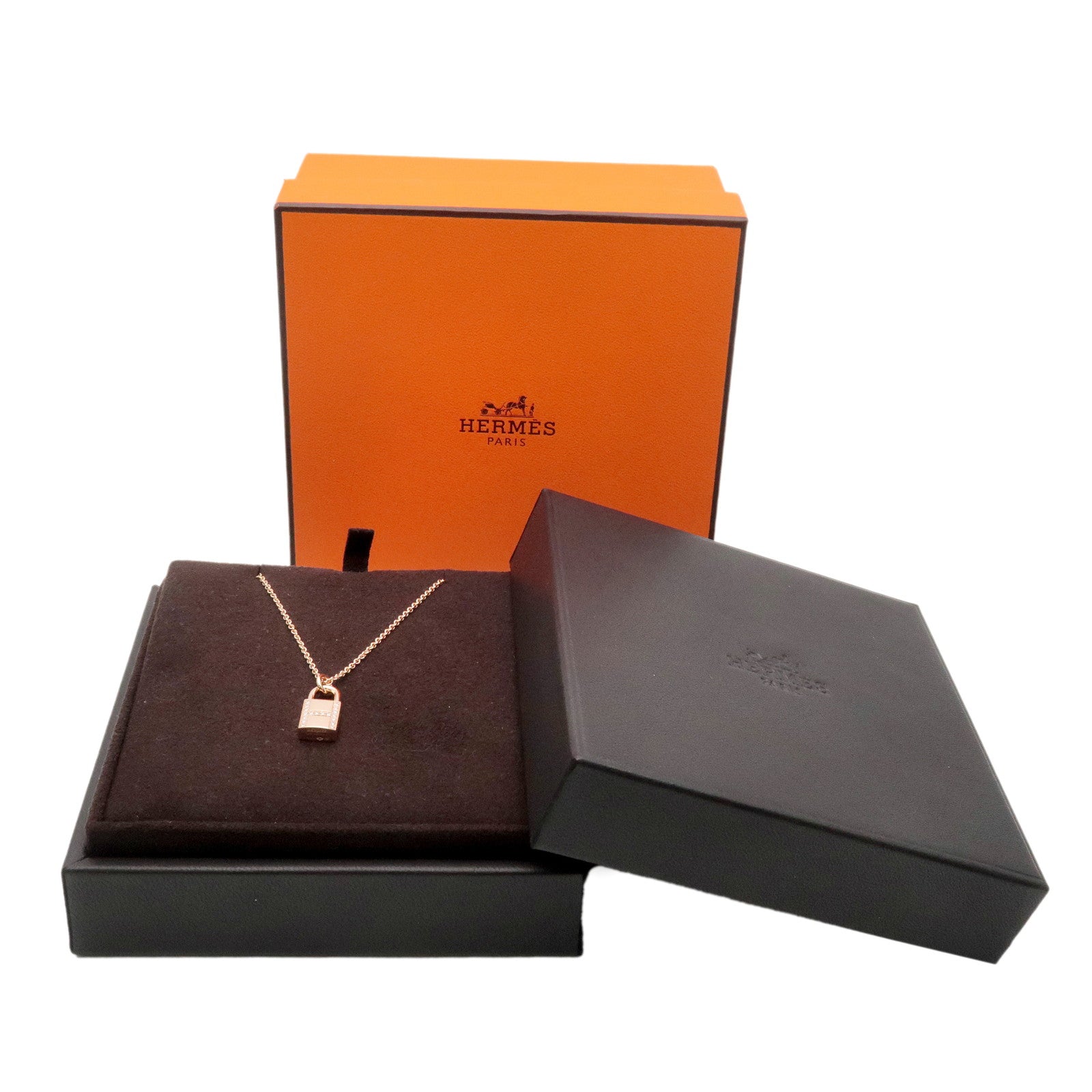 HERMES Kelly Cadena Diamond Necklace K18PG 750PG Rose Gold