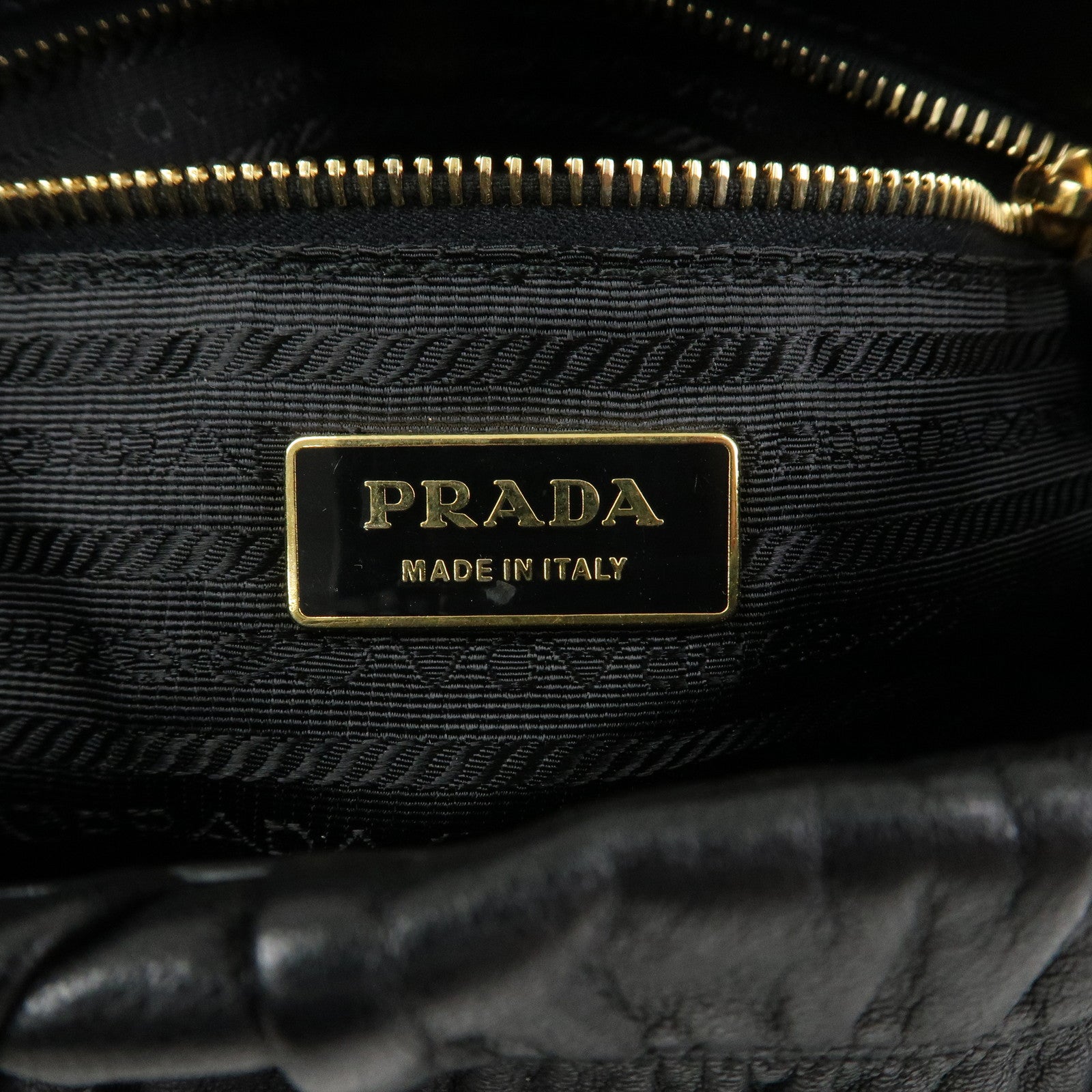 PRADA Logo Gathered Leather 2Way Bag Hand Bag Shoulder Bag Black