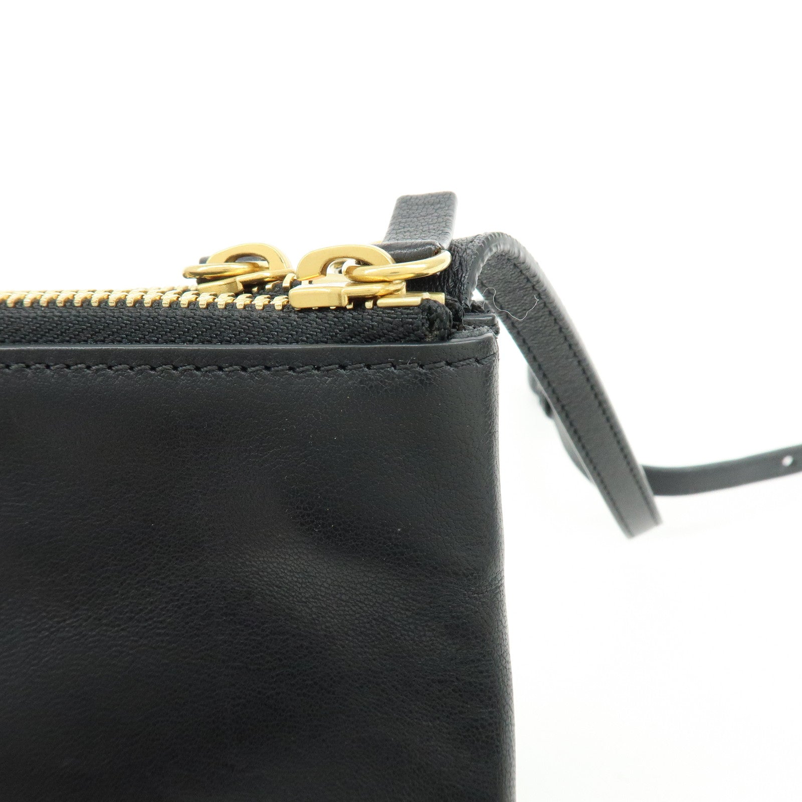 CELINE Trio Leather Shoulder Bag Crossbody Bag Black