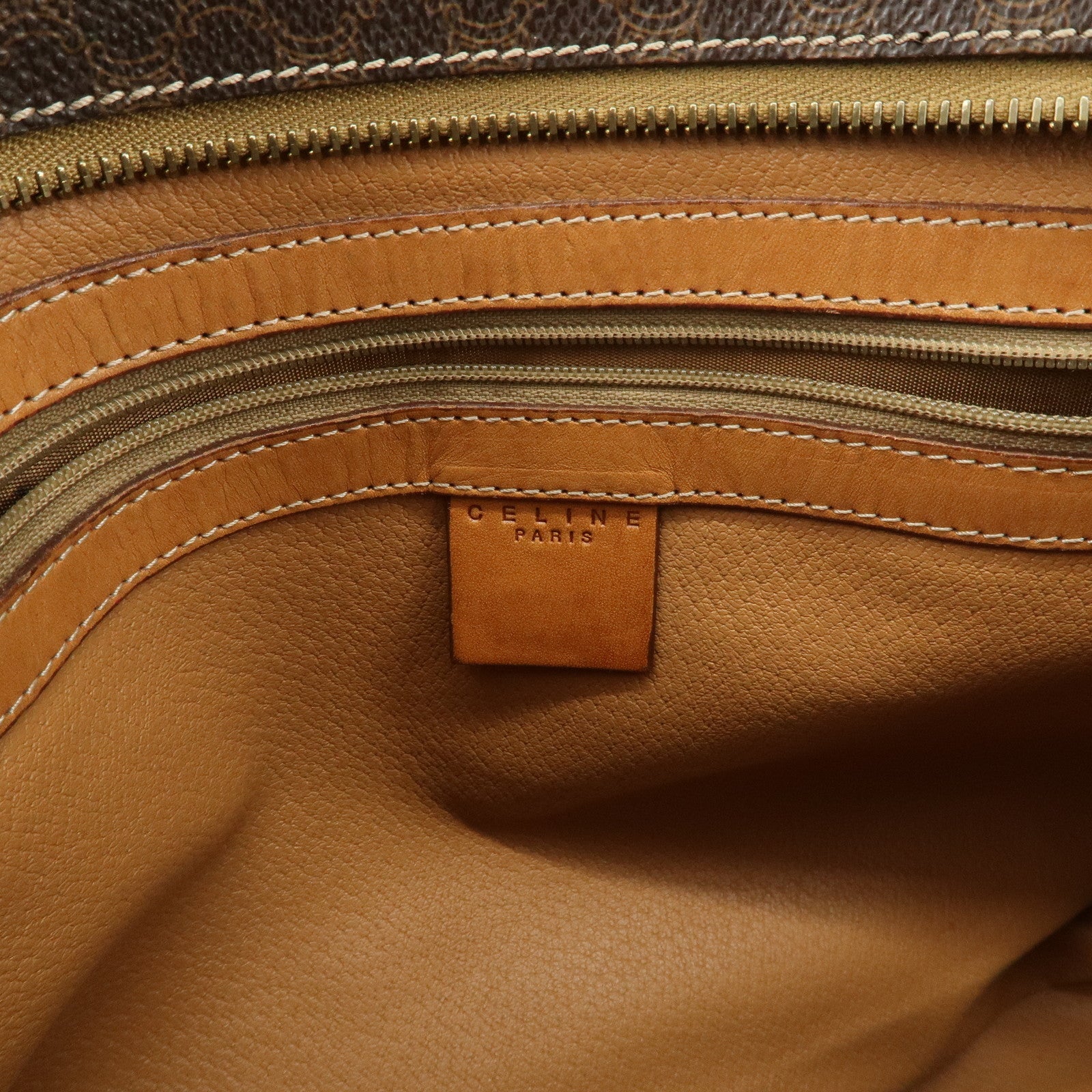 CELINE Macadam Logo Tote Bag Shoulder Bag Brown Gold