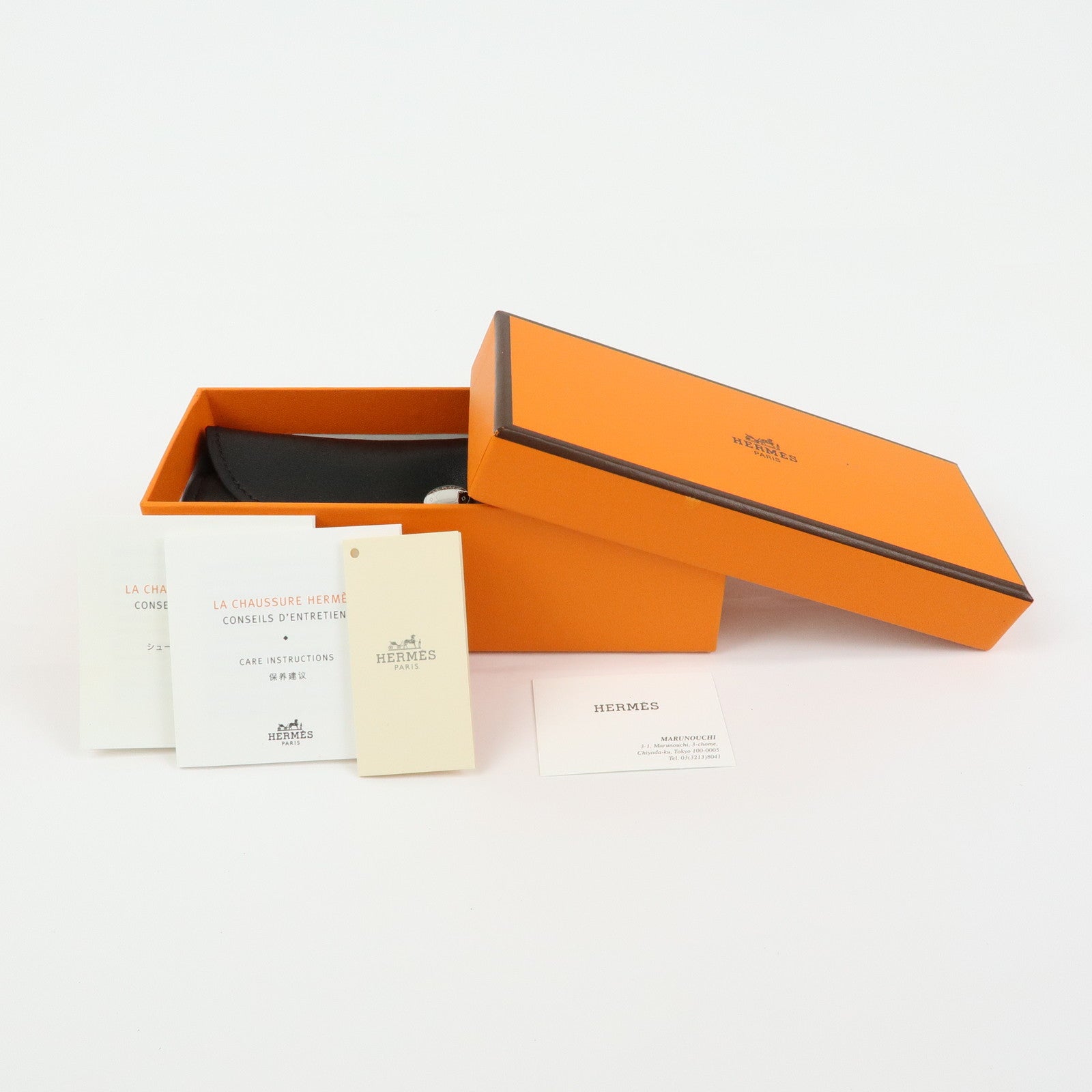 HERMES Leather Fur Shoes Polishing Glove Black