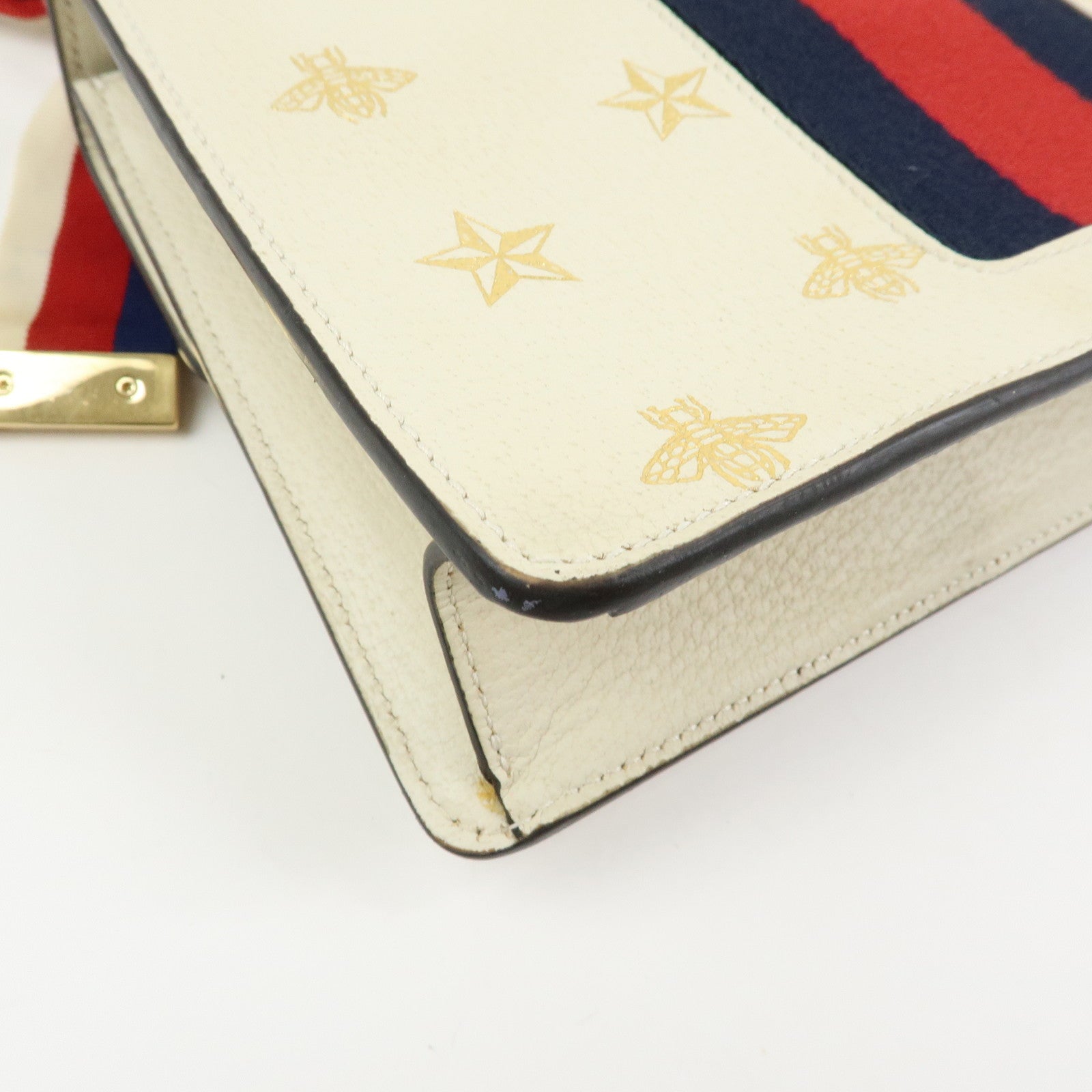 GUCCI Sylvie Sherry Leather Shoulder Bag Ivory Bee & Star 524405