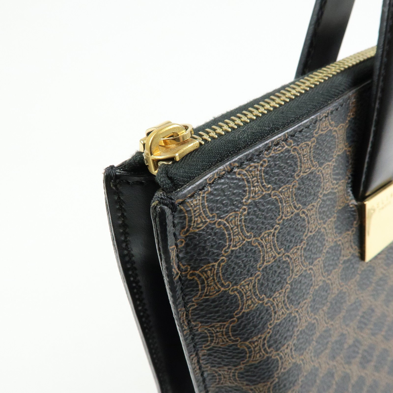 CELINE Macadam PVC Leather 2Way Bag Hand Bag Shoulder Bag Brown