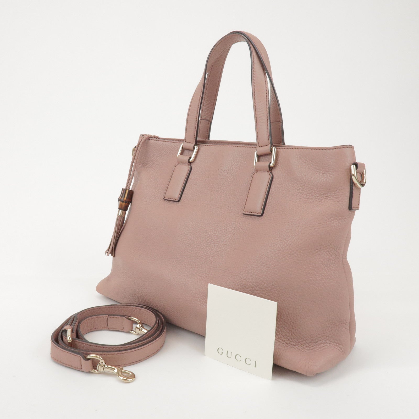 GUCCI Bamboo Leather 2Way Hand Bag Shoulder Bag Pink 365346