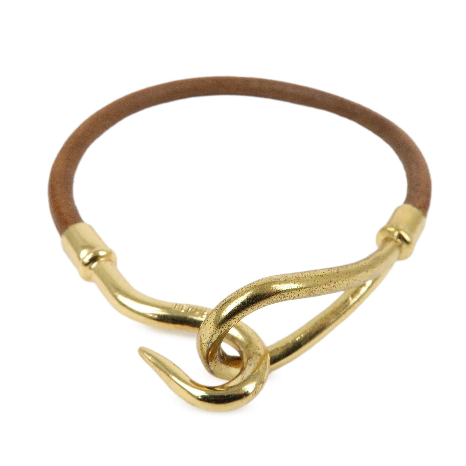 HERMES Jumbo Choker Leather Metal Bracelet Brown Gold