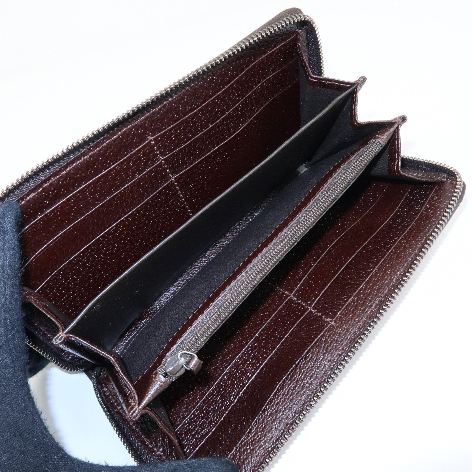 GUCCI GG Canvas Leather Round Zippy Long Wallet Beige Brown 112724