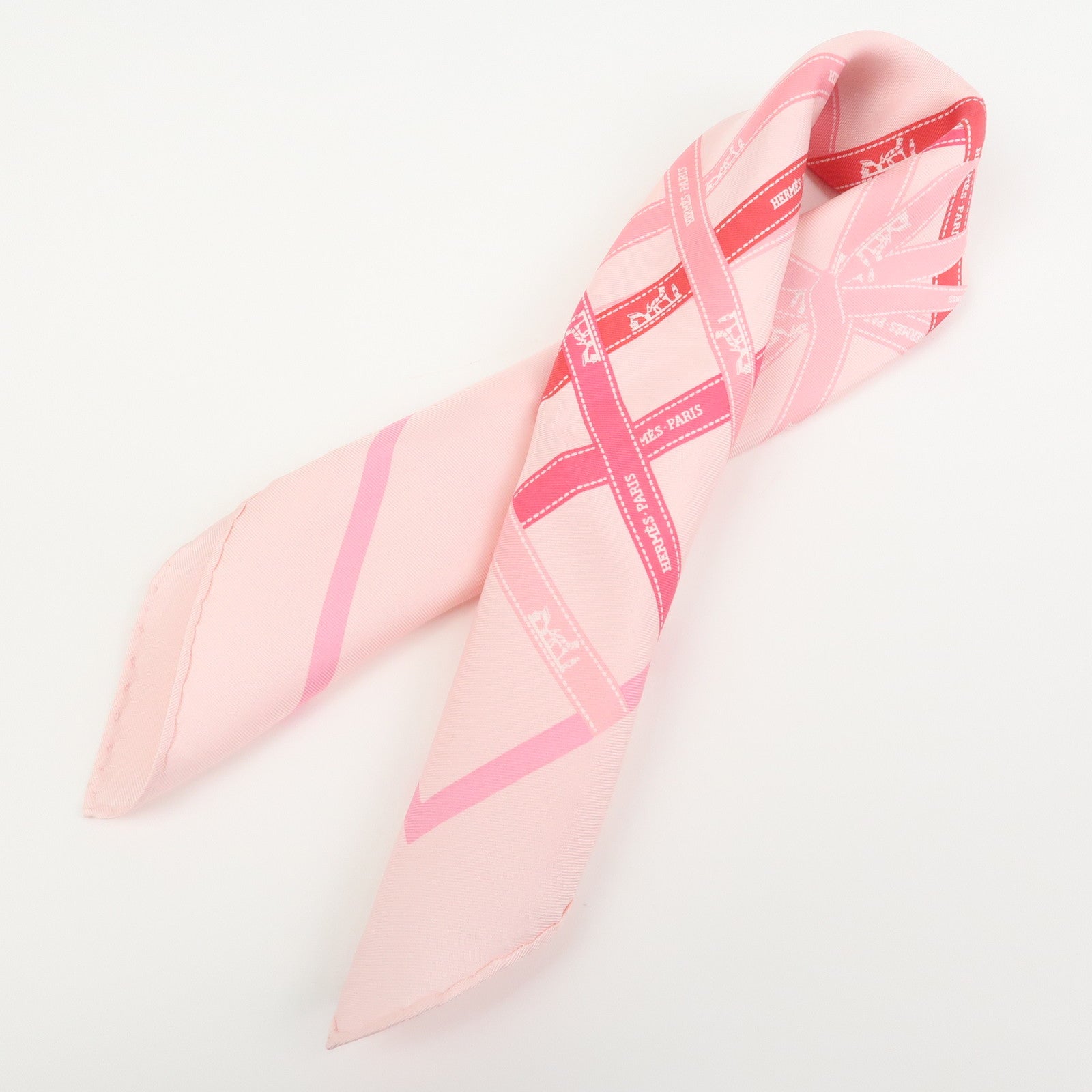 HERMES Carre 45 Silk 100% Scarf Bolduc au Carre Pink