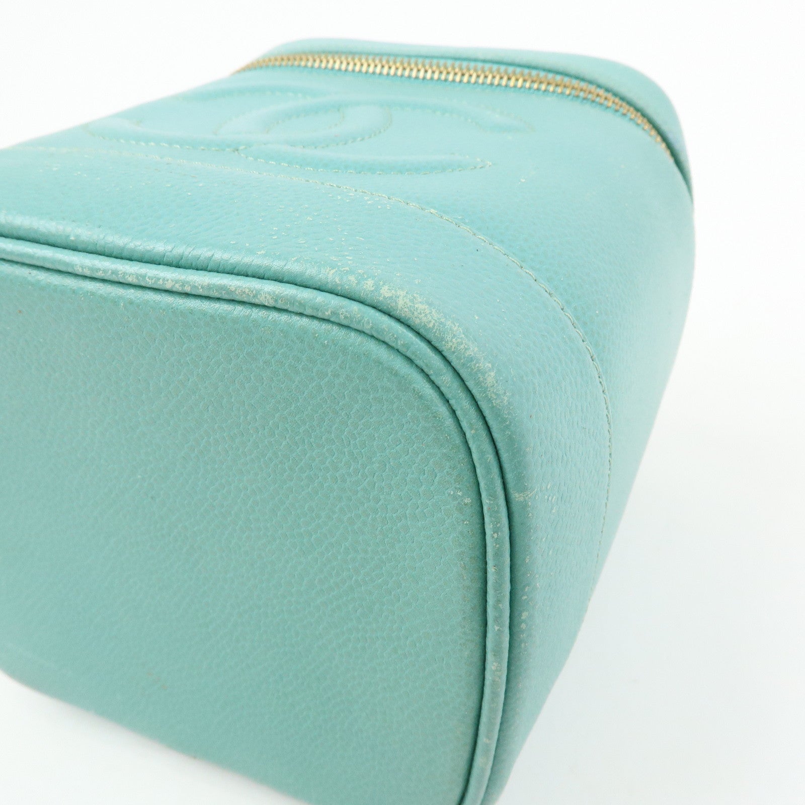 CHANEL COCO Mark Caviarskin Vanity Bag Hand Bag Light Blue A01998