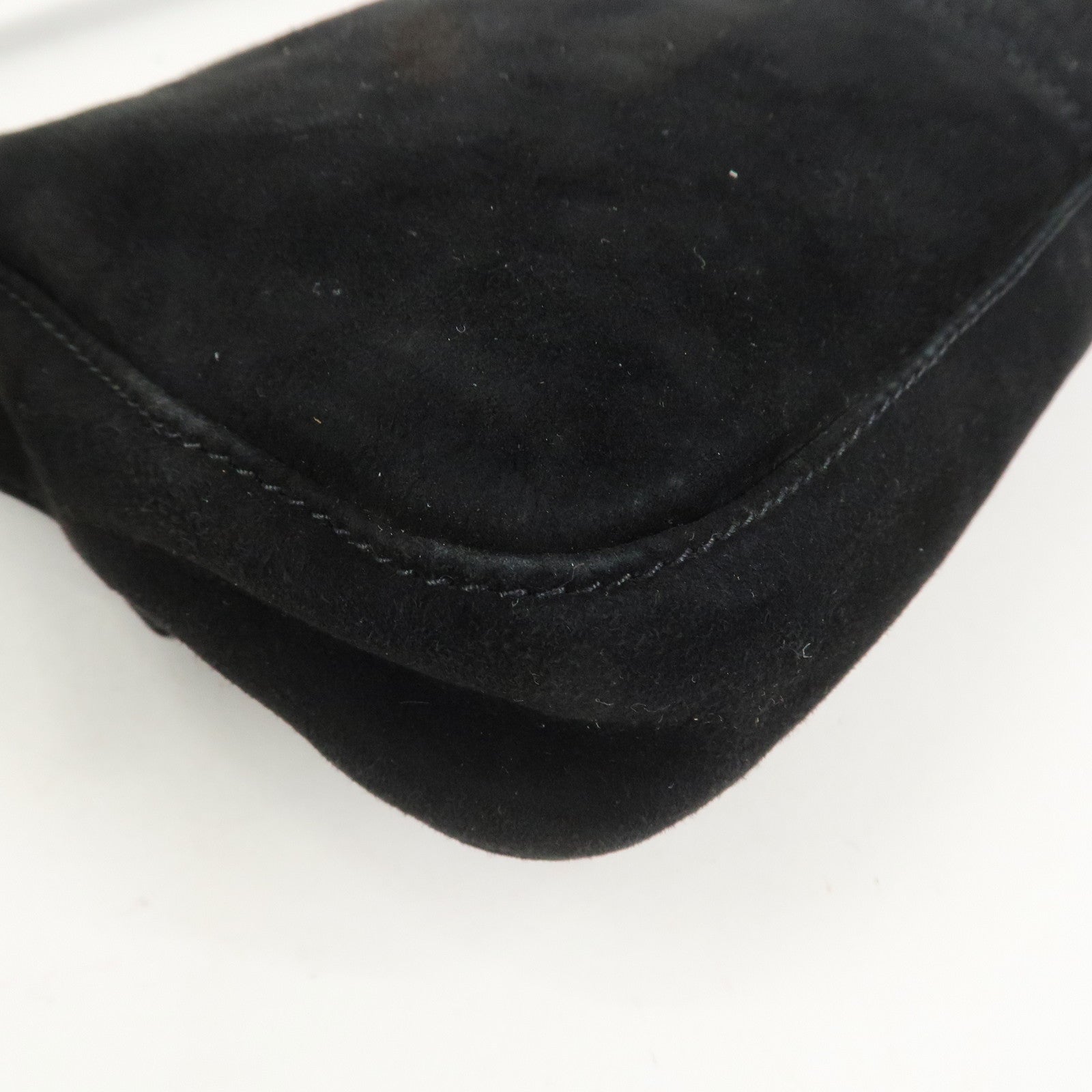 FENDI Mamma Baguette Logo Suede Shoulder Bag Black 26424