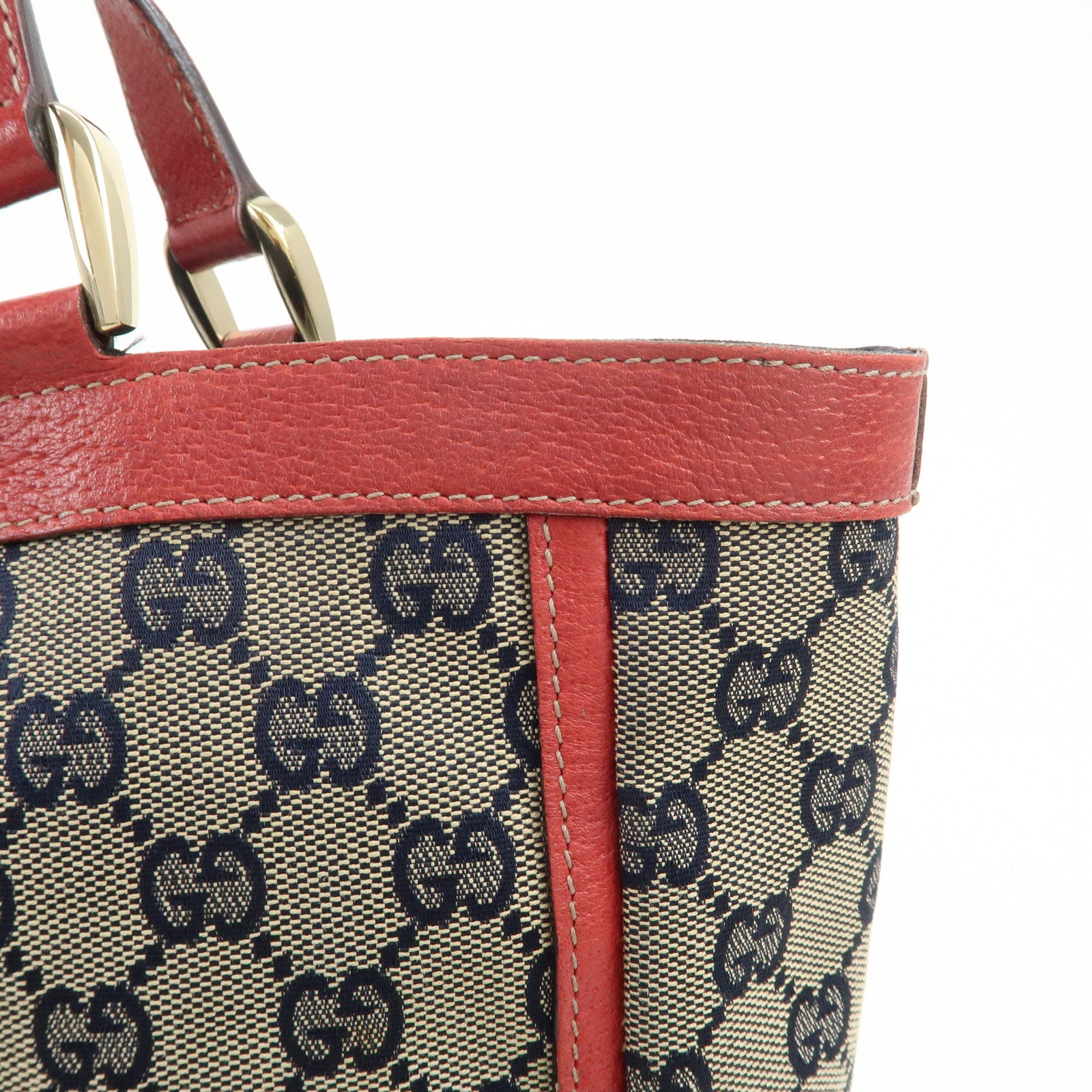 GUCCI Abbey GG Canvas Leather Hand Bag Red Navy 130739