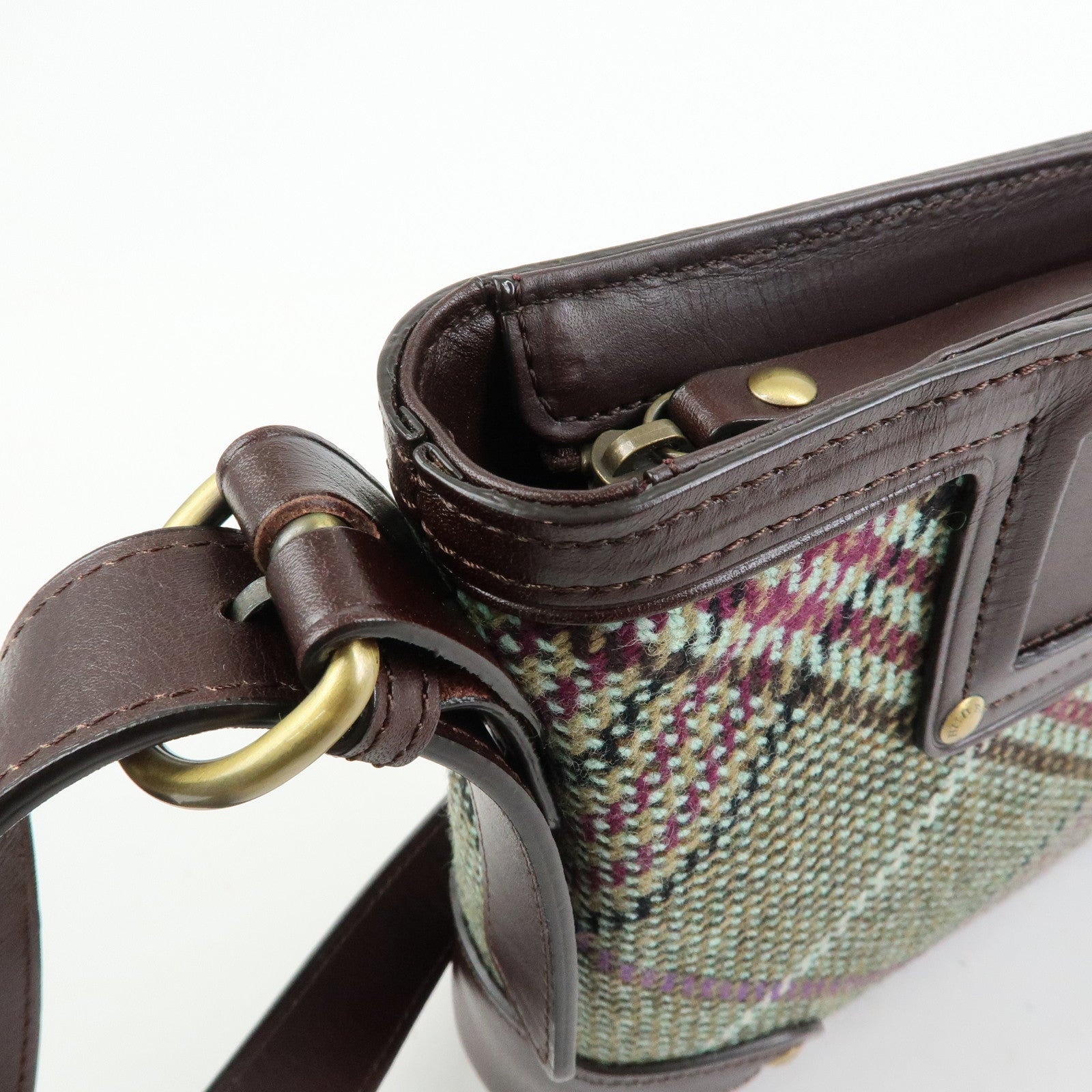 BURBERRY Wool Leather Shoulder Bag Crossbody Bag Brown Green
