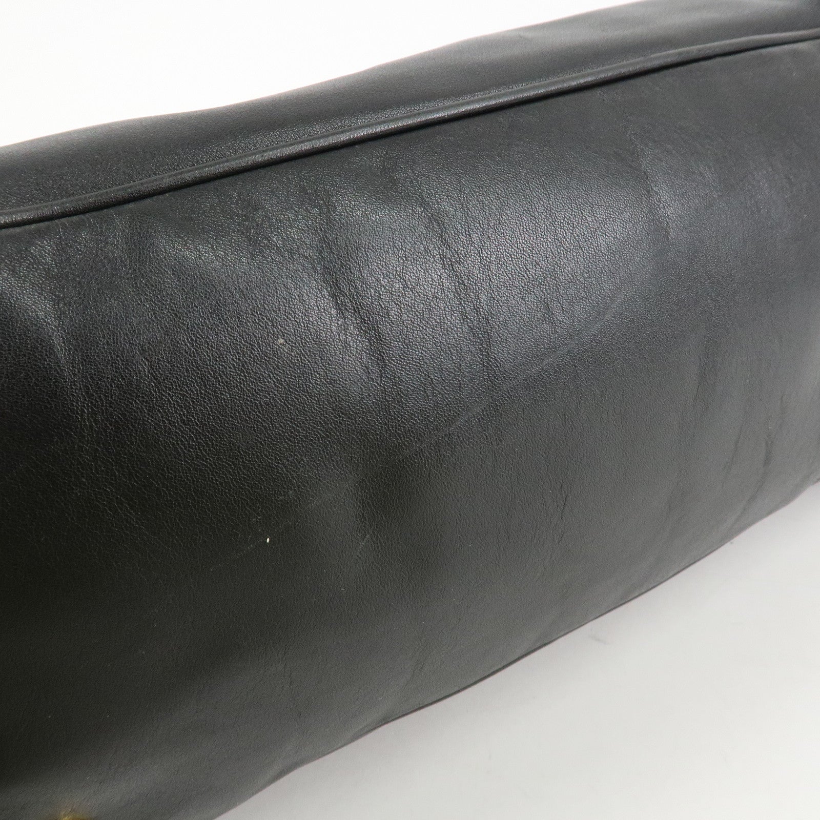 PRADA Logo Calf Leather 2Way Tote Bag Hand Bag Black Gold HDW BN1902 Used