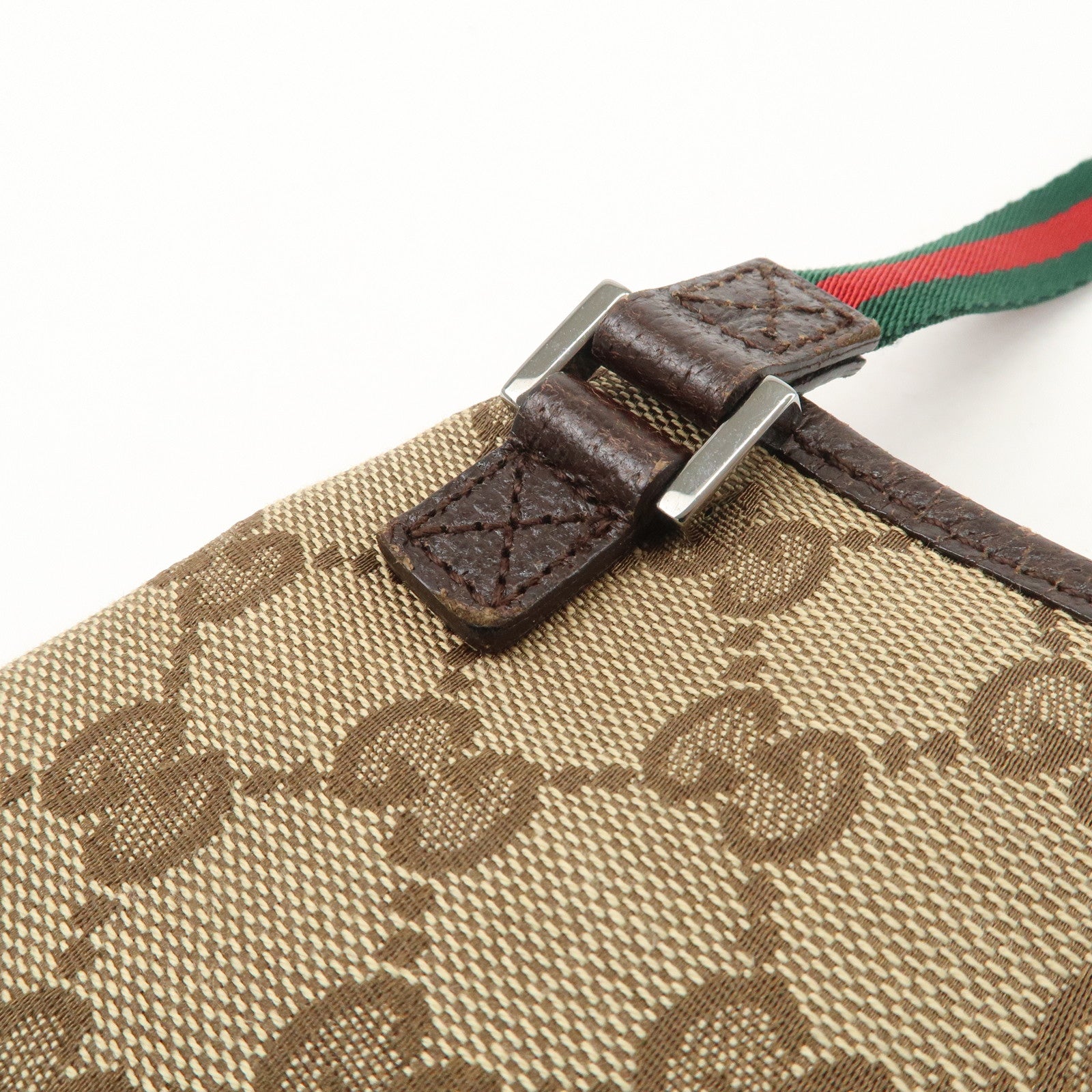 GUCCI Sherry GG Canvas Leather Shoulder Bag Beige Brown 141863 Used