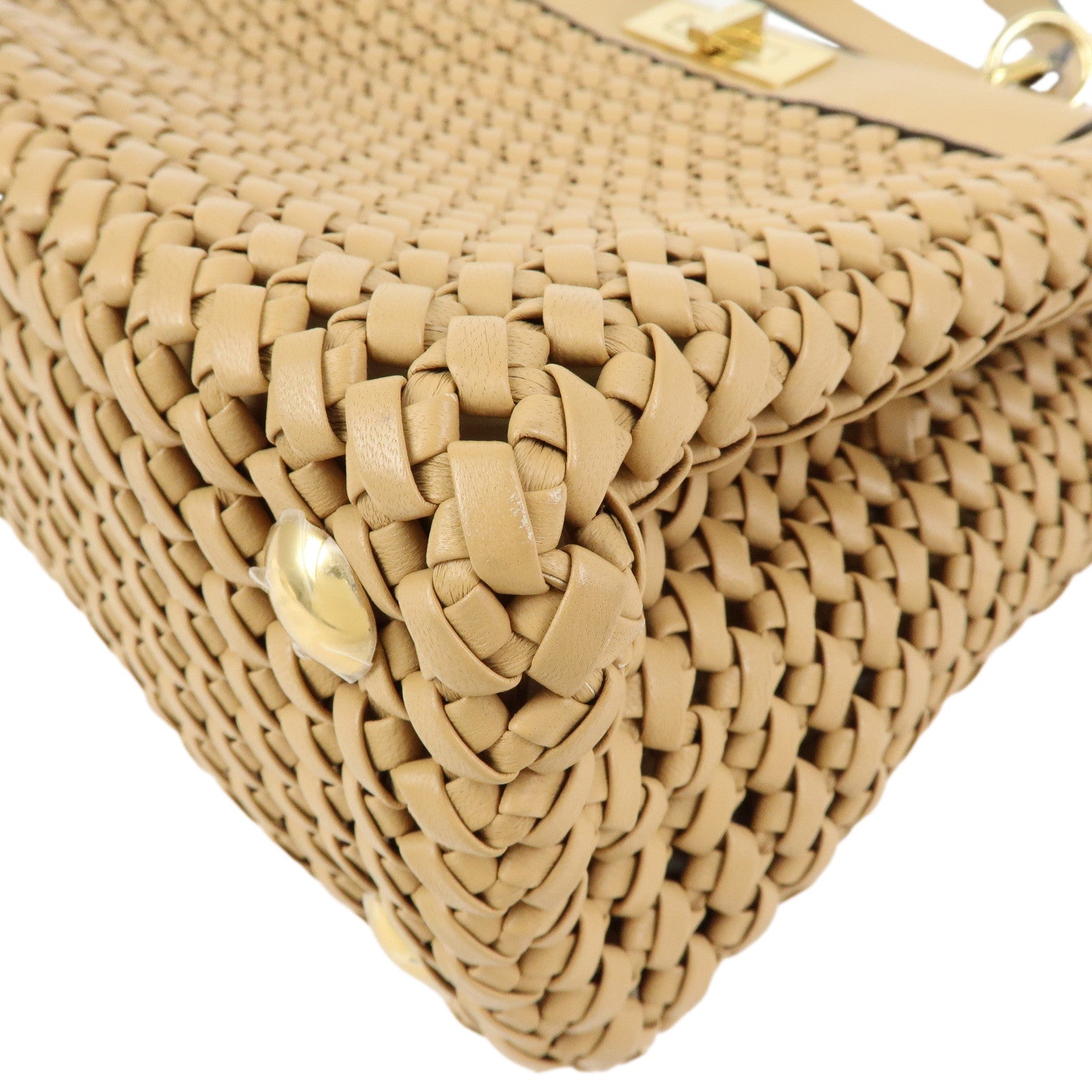 FENDI Peekaboo Medium Leather 2Way Hand Shoulder Bag Beige 8BN290