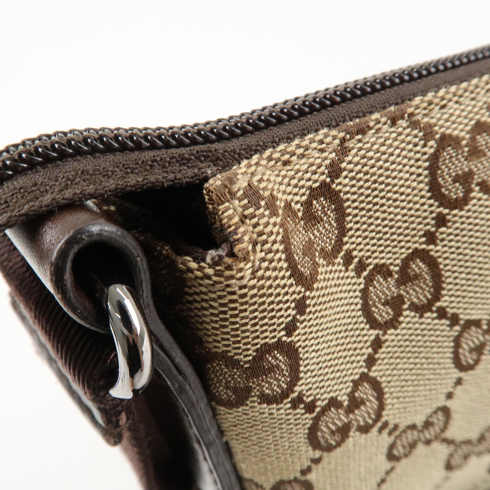 GUCCI GG Canvas Leather Shoulder Bag Crossbody Bag Brown 145857 Used