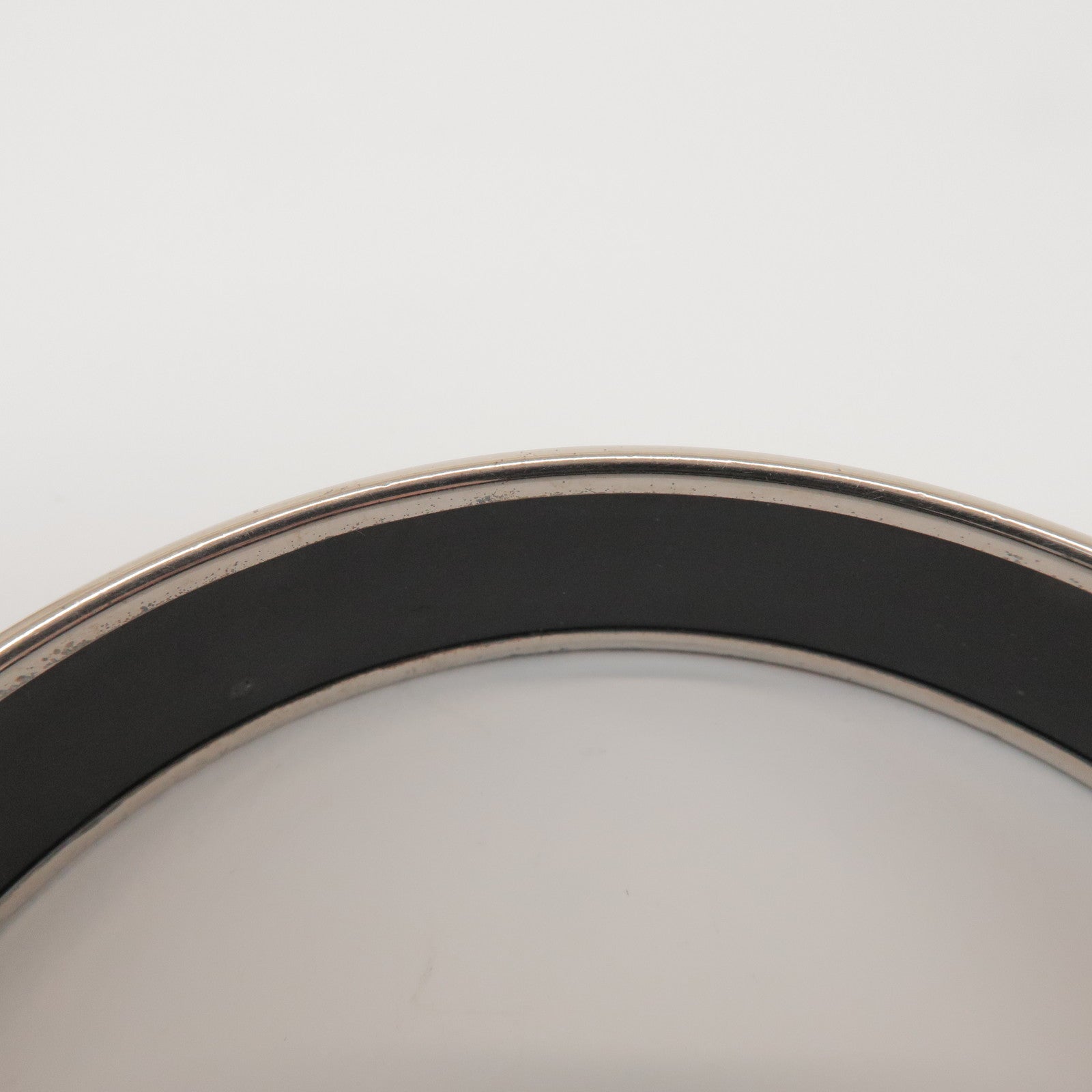 HERMES Email MM Bangle Plated Bracelet Ivory Silver