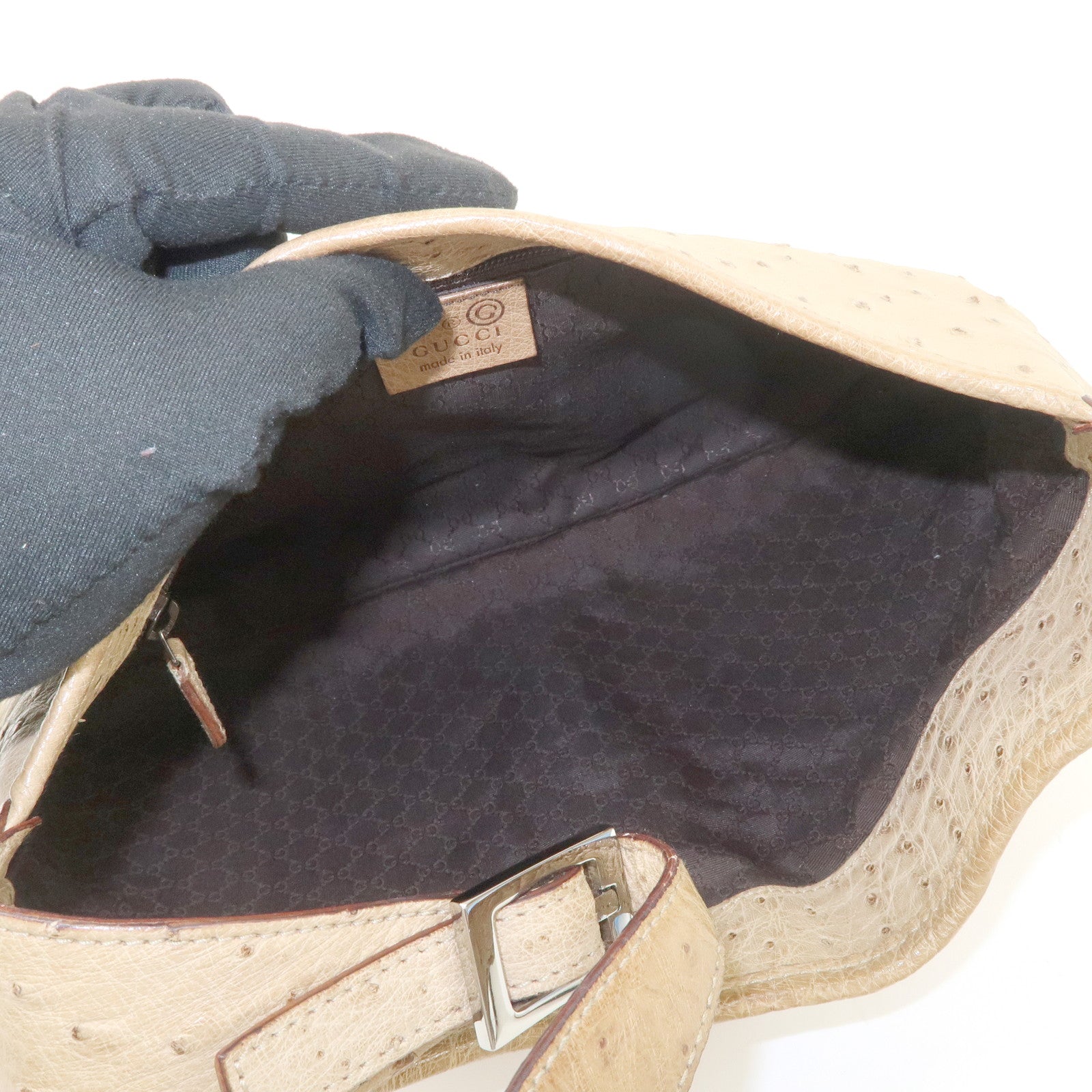 GUCCI Kandensky Leather Shoulder Bag Hand Bag Beige 001・4057