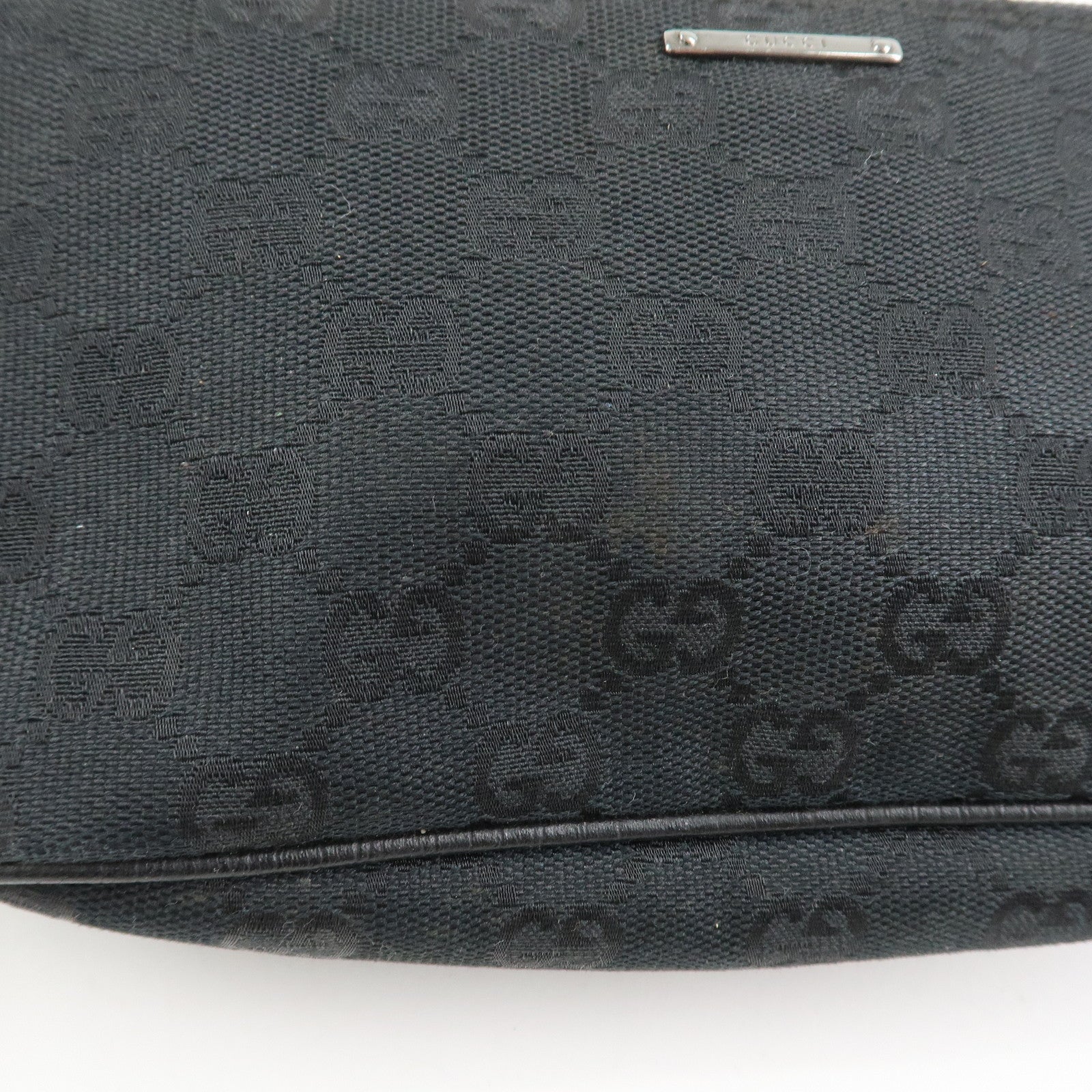 GUCCI Sherry Boat Bag GG Canvas Leather Hand Bag Black 141809