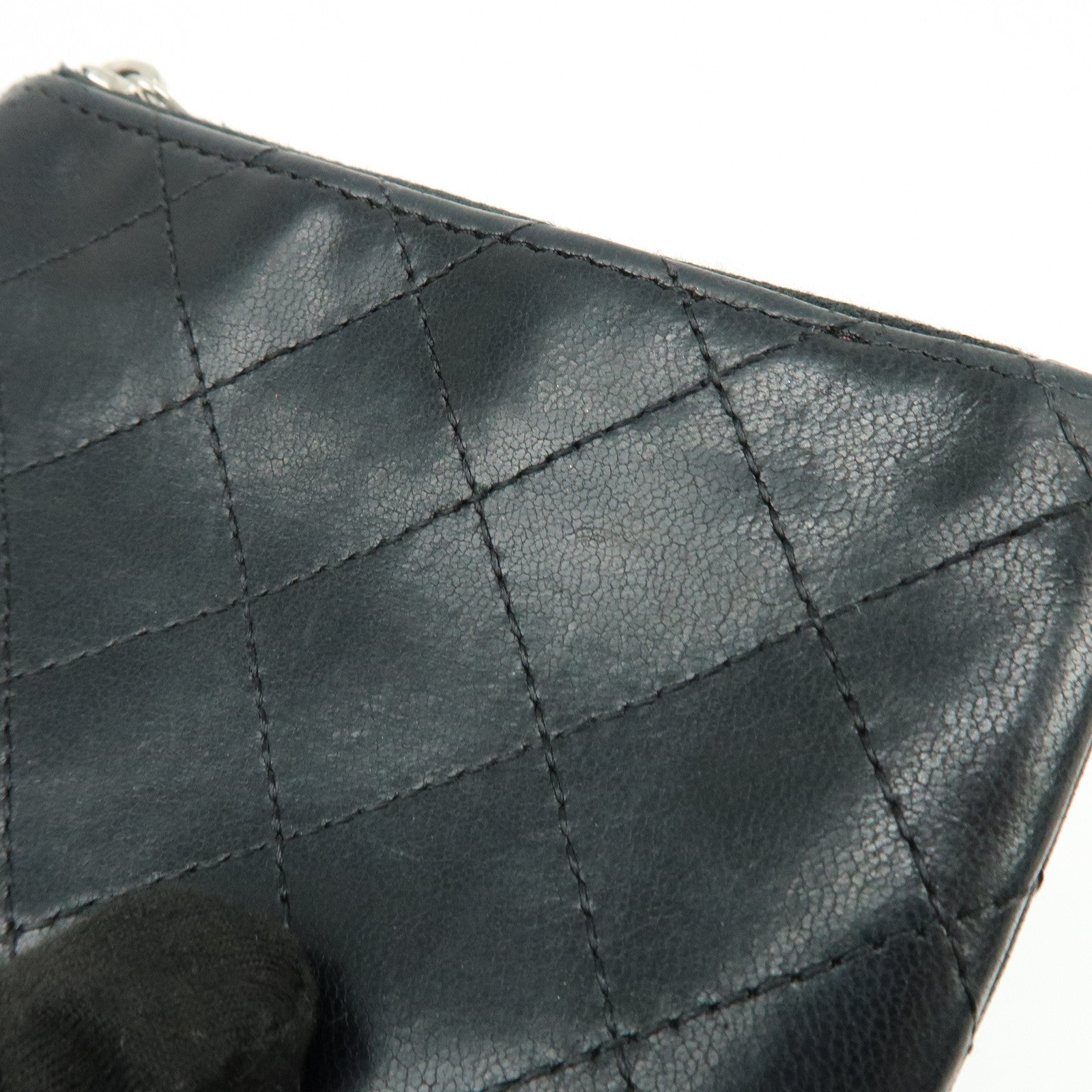 CHANEL Matelasse Lamb Skin Card Case Coin Case Black AP0214