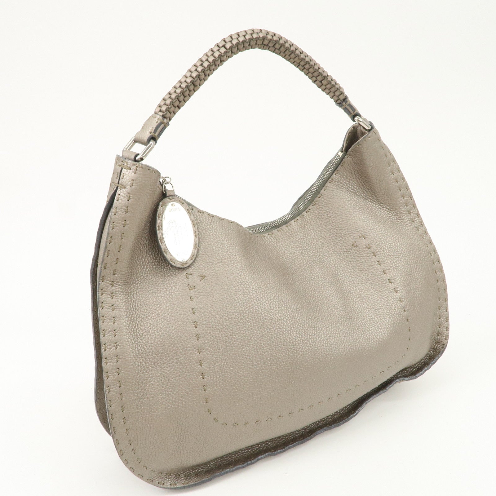 FENDI Selleria Leather Tote Bag Shoulder Bag Hand Bag Gray Used