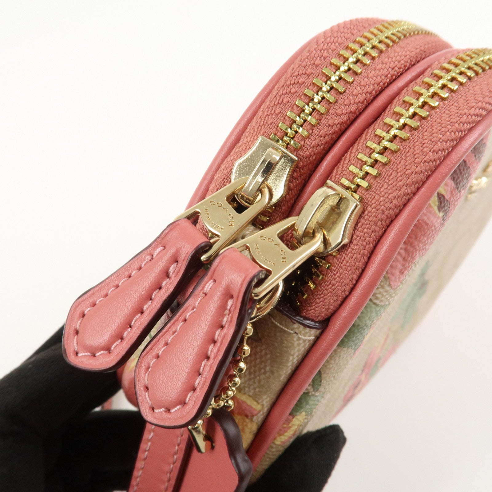 COACH Signature PVC Canvas Leather Shoulder Bag Beige Pink