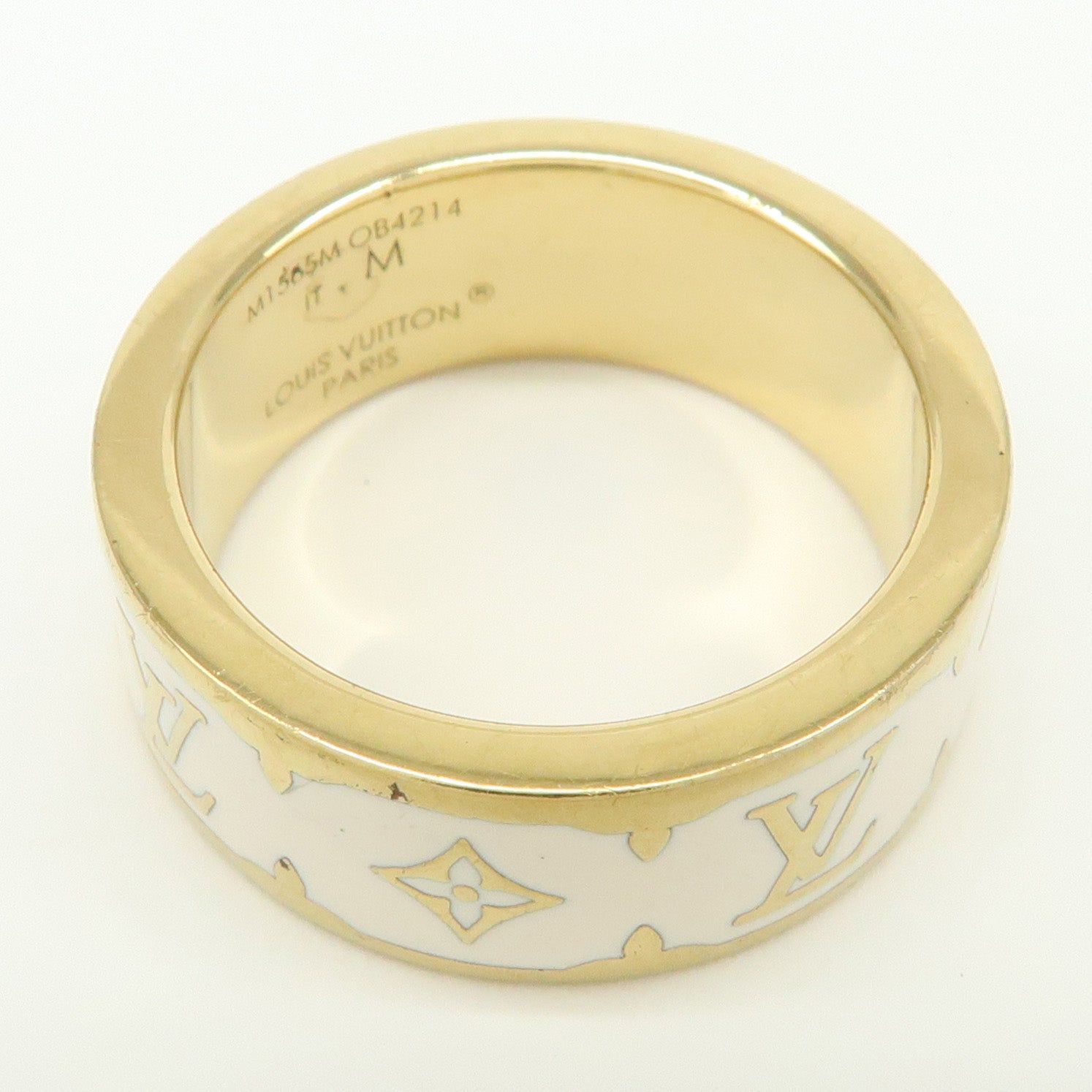 Louis Vuitton Nanogram Enamel Metal Ring Size M Gold M1565