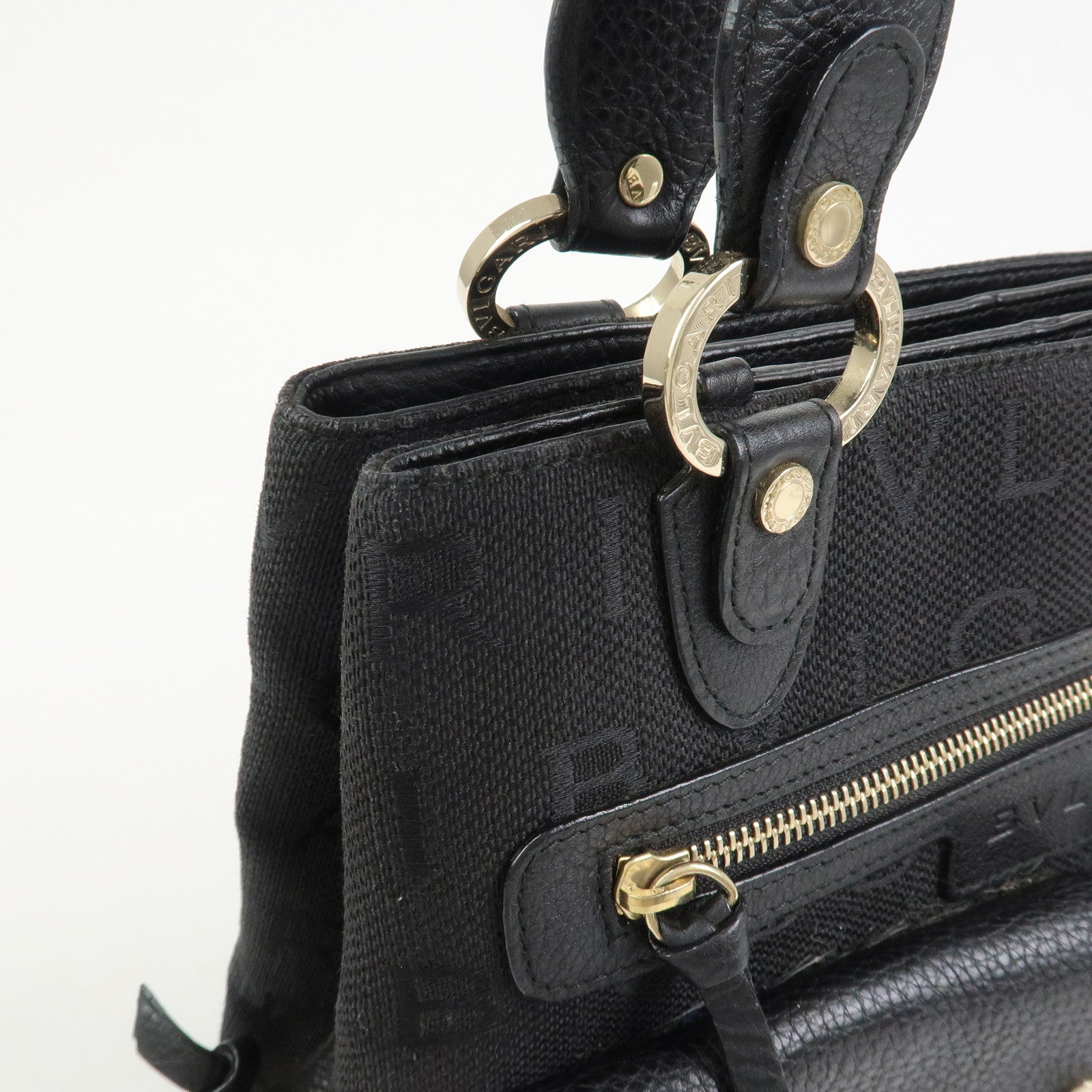 BVLGARI Logo Mania Canvas Leather 2Way Bag Shoulder Bag Black