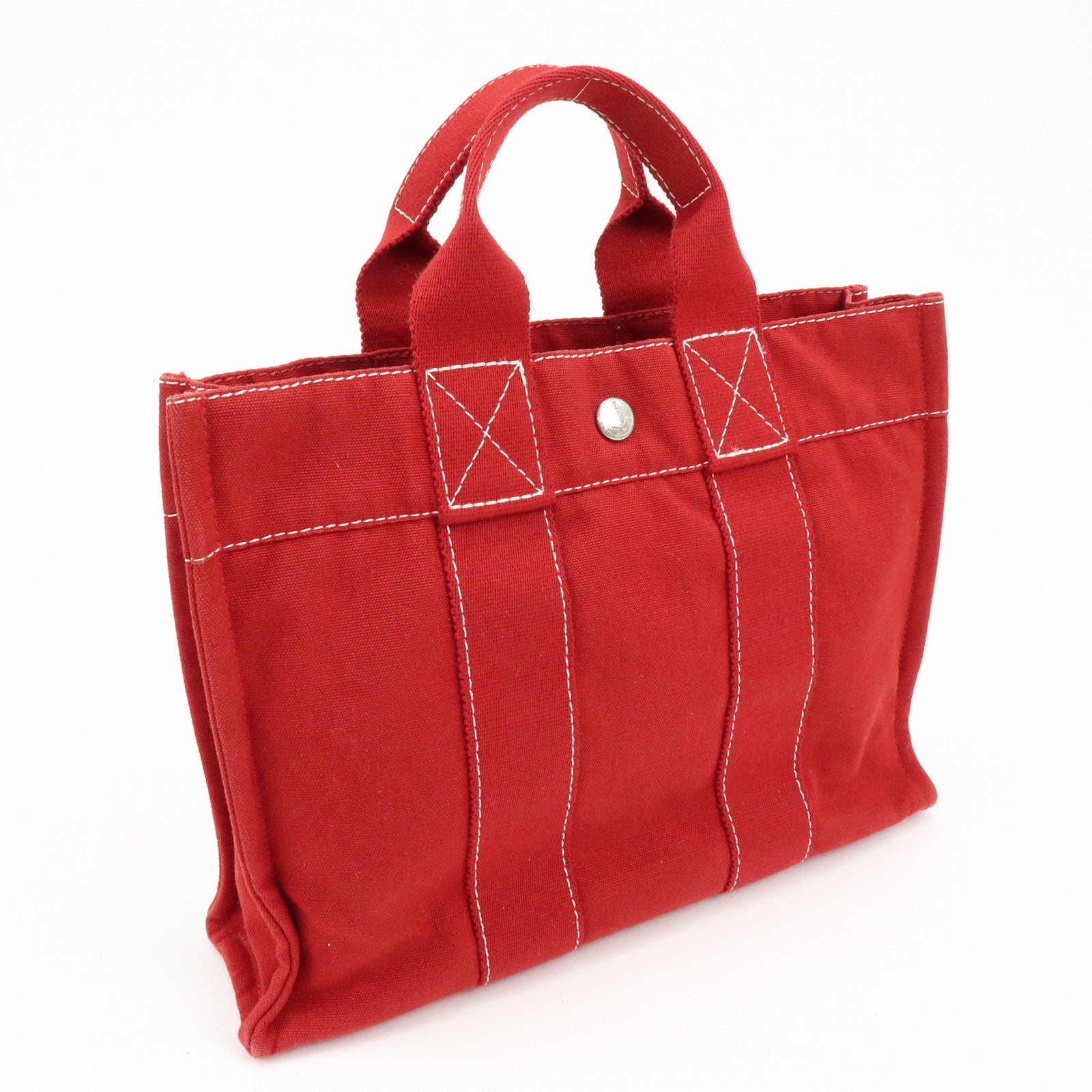 HERMES Deauville PM Canvas Hand Bag Tote Bag Red